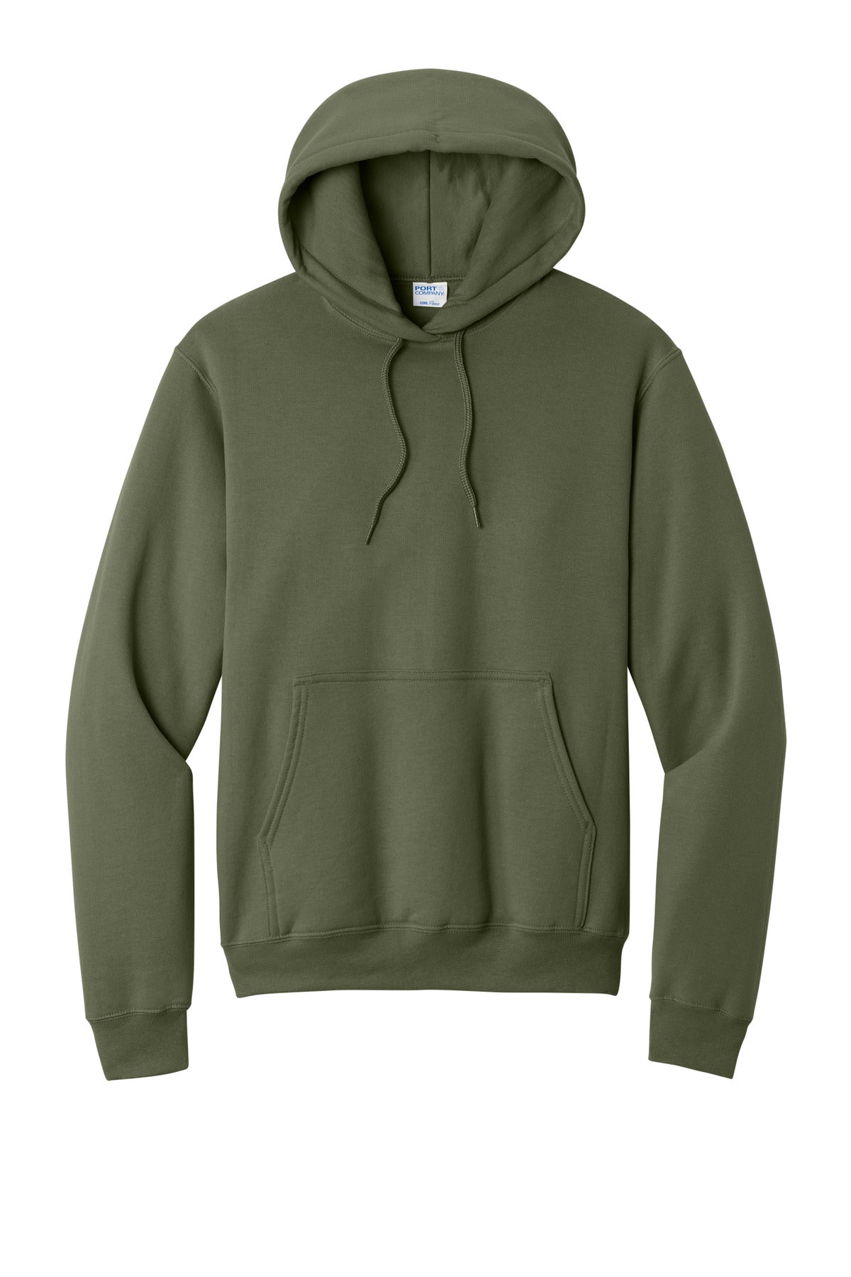 Front View of Olive Drab Grn Port & Co Core Fleece Pullover Hooded Sweatshirt. PC78H