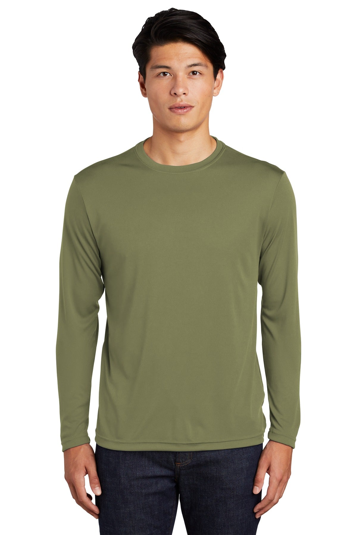 Front View of Olive Drab Grn Sport-Tek Long Sleeve PosiCharge Competitor Tee. ST350LS
