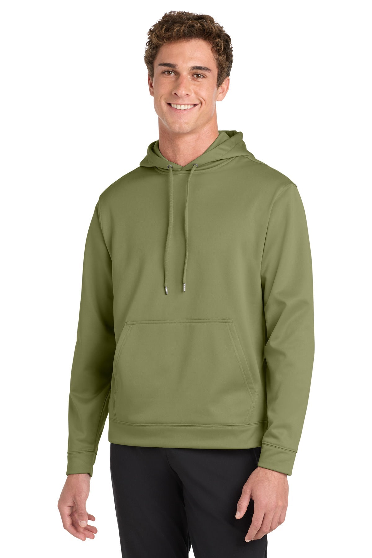 Front View of Olive Drab Grn Sport-Tek Sport-Wick Fleece Hooded Pullover. F244