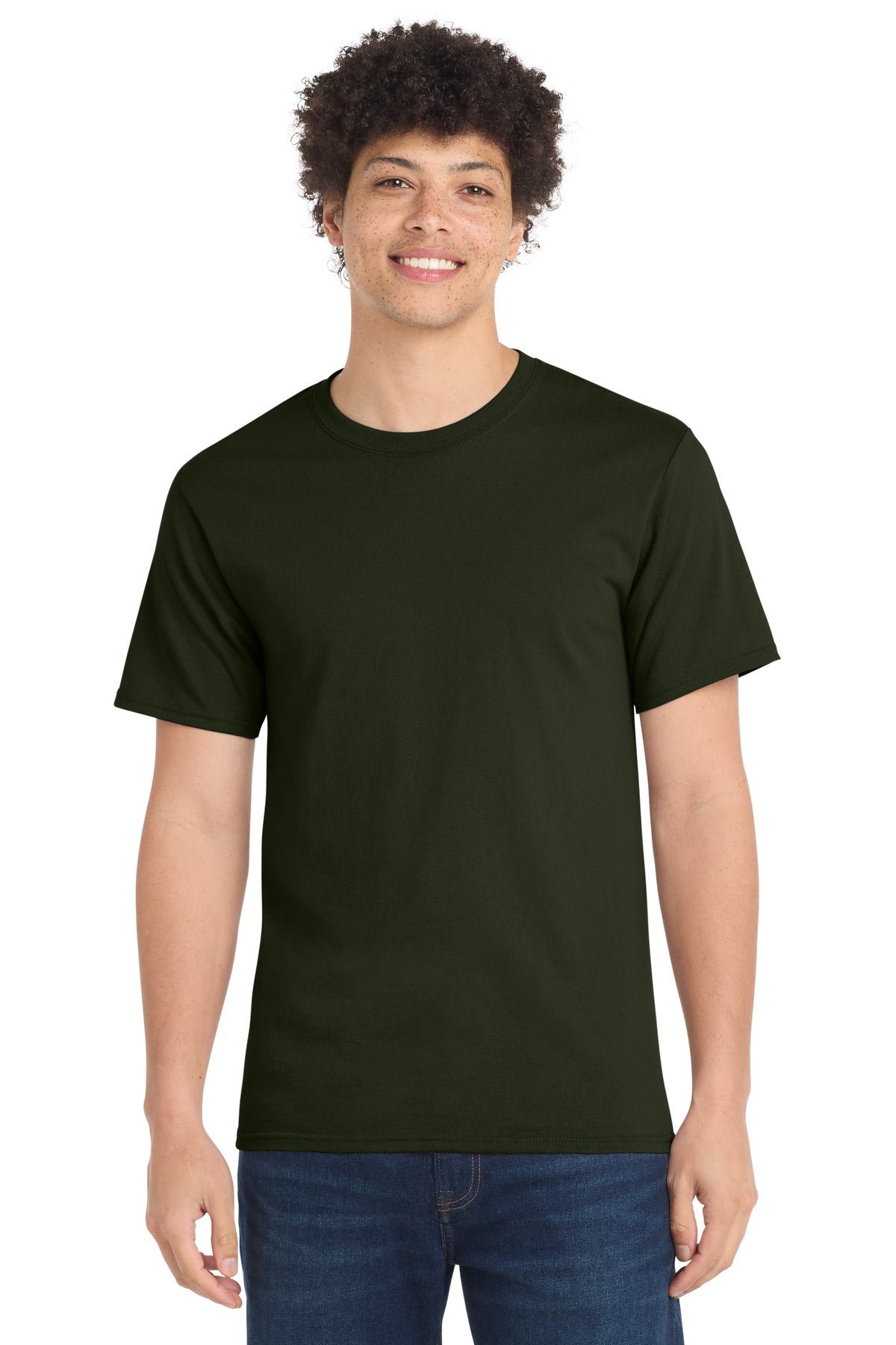 Front View of Olive Port & Co Tall Essential Tee. PC61T