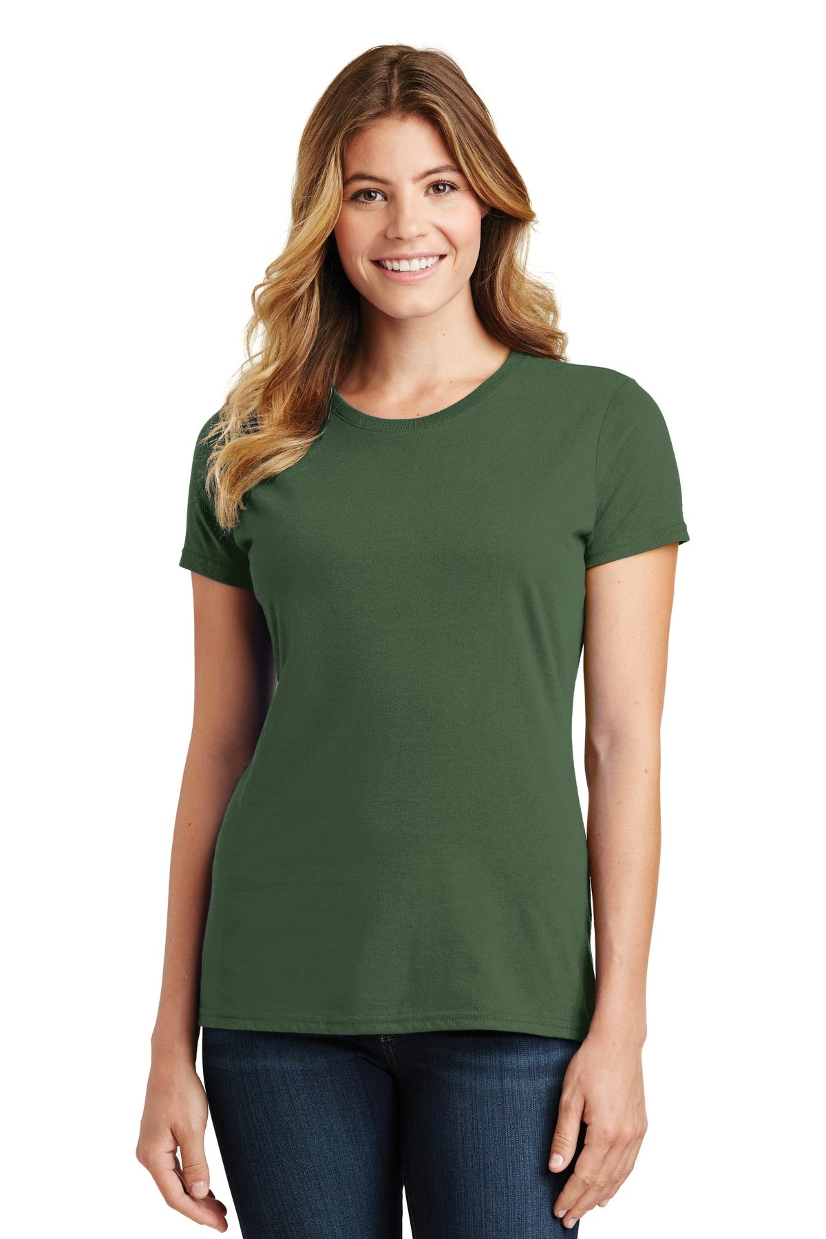 Front View of Olive Port & Co Women's Fan Favorite Tee. LPC450