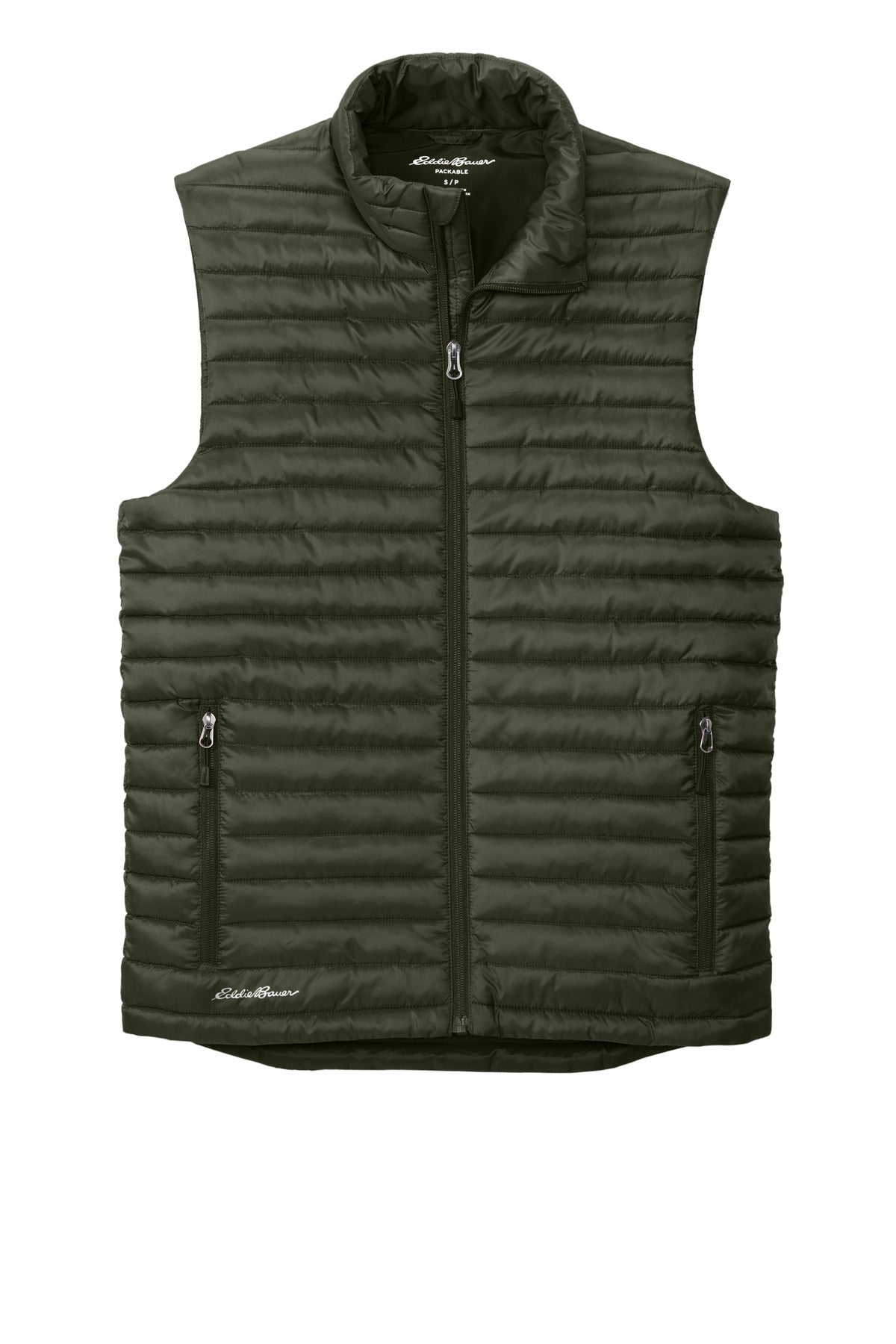 Front View of OliveGreen Eddie Bauer Packable Quilted Vest EB516