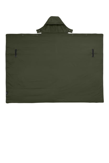 Front View of OliveGreen Eddie Bauer Puffy Camp Poncho EB755