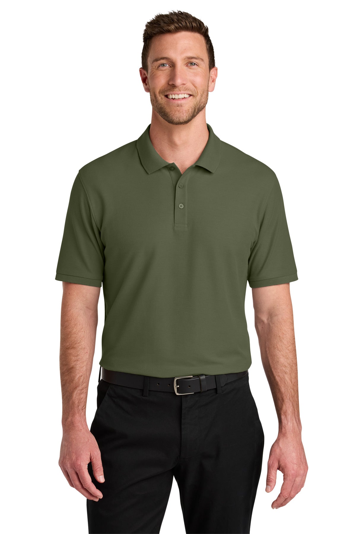 Front View of OlvDrabGn Port Authority Wearever Signature Pique Polo K200