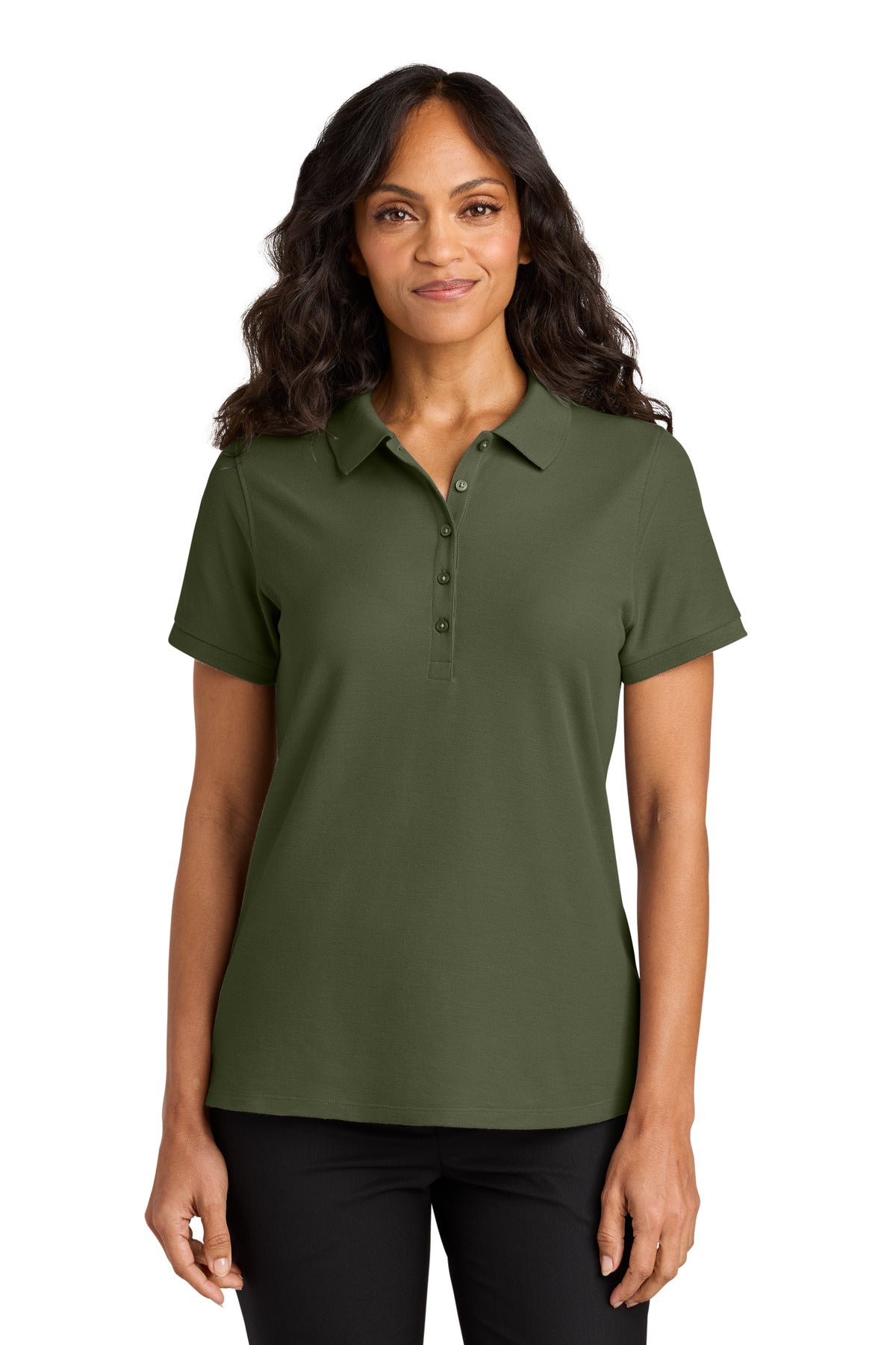 Front View of OlvDrabGn Port Authority Women's Wearever Signature Pique Polo LK200