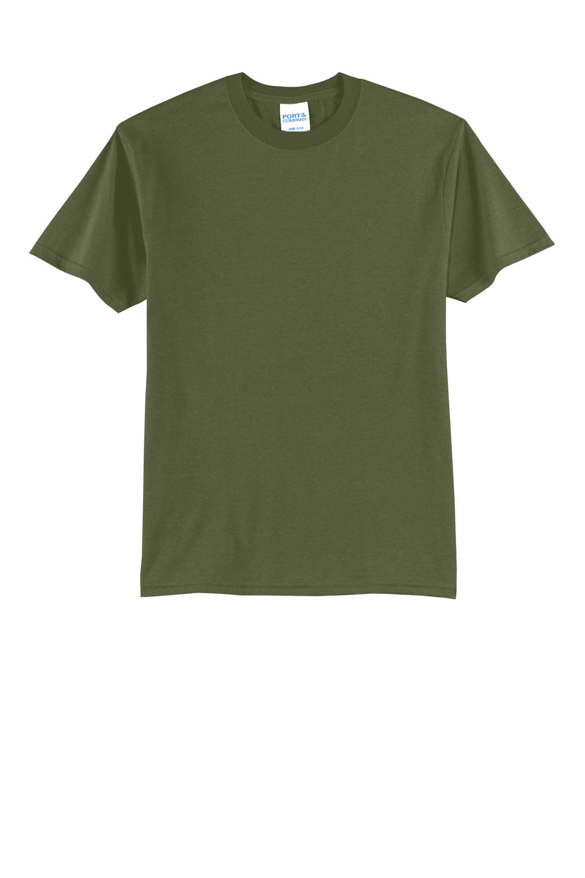 Front View of OlvDrabGn Port & Co Core Blend Tee. PC55