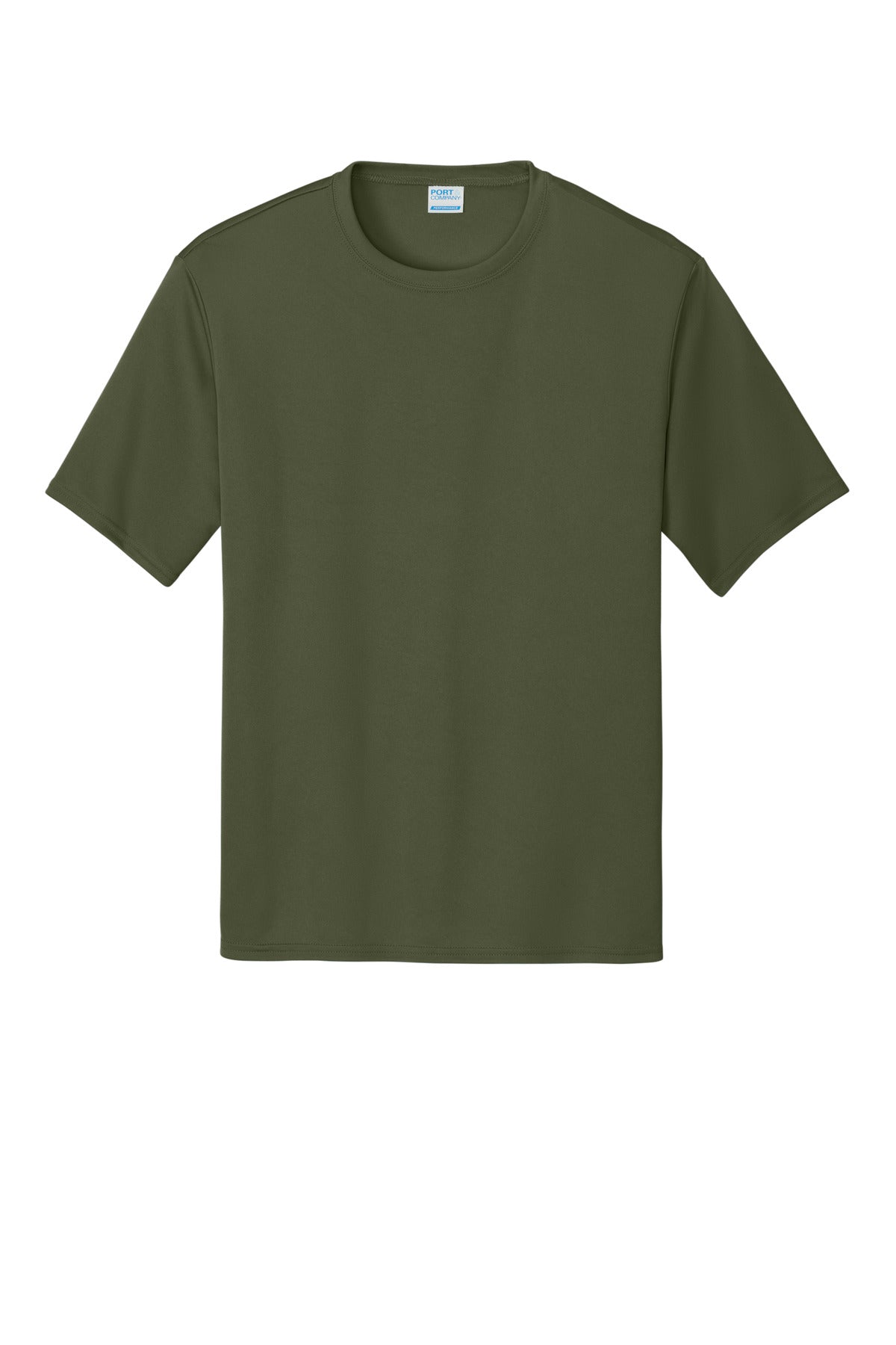 Front View of OlvDrabGn Port & Co Performance Tee. PC380