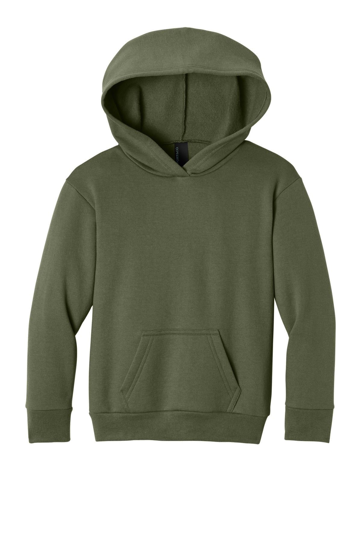 Front View of OlvDrabGn Port & Co Youth Easy Fleece Pullover Hooded Sweatshirt PC68YH