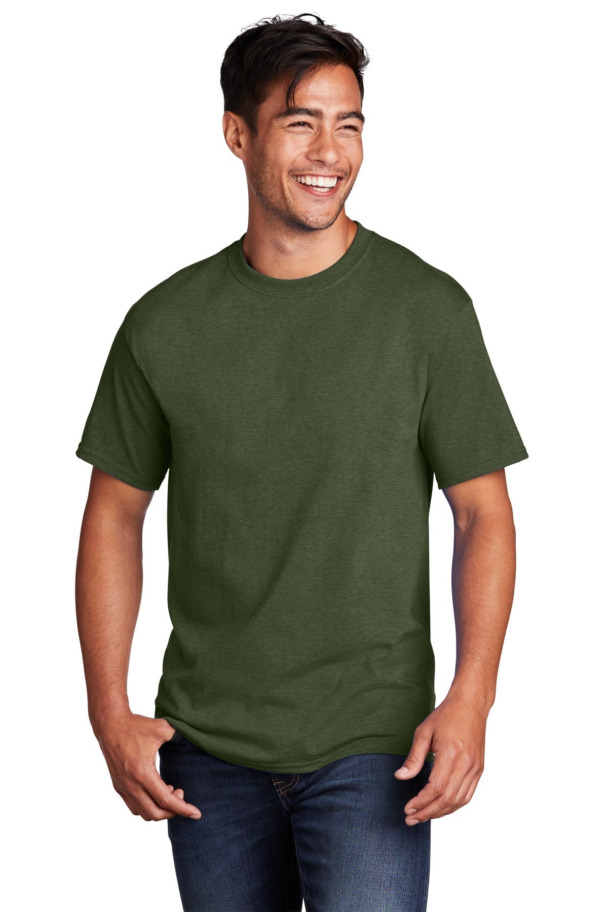 Front View of OlvDrabGnH Port & Co Core Cotton Tee. PC54