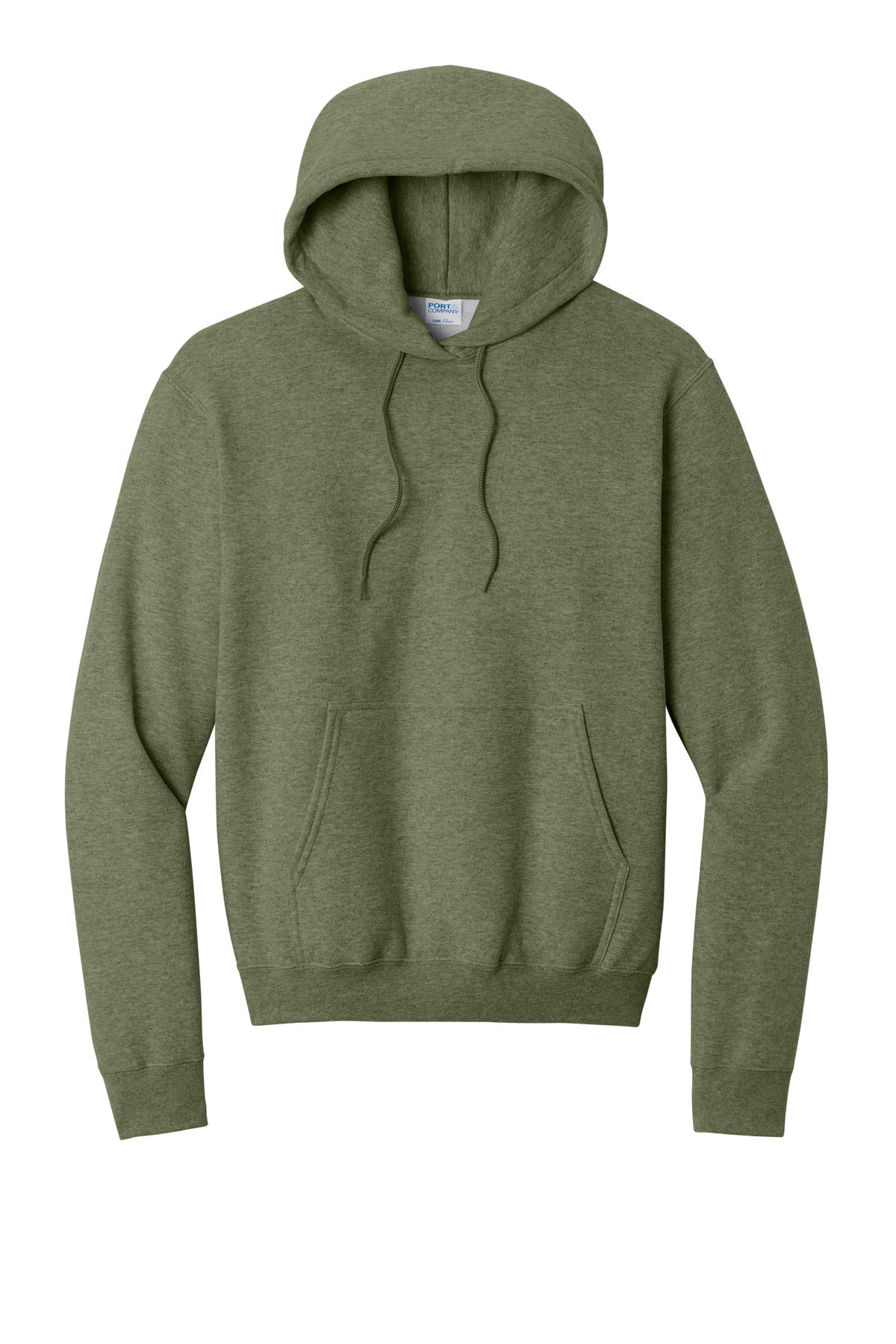 Front View of OlvDrabGnH Port & Co Core Fleece Pullover Hooded Sweatshirt. PC78H