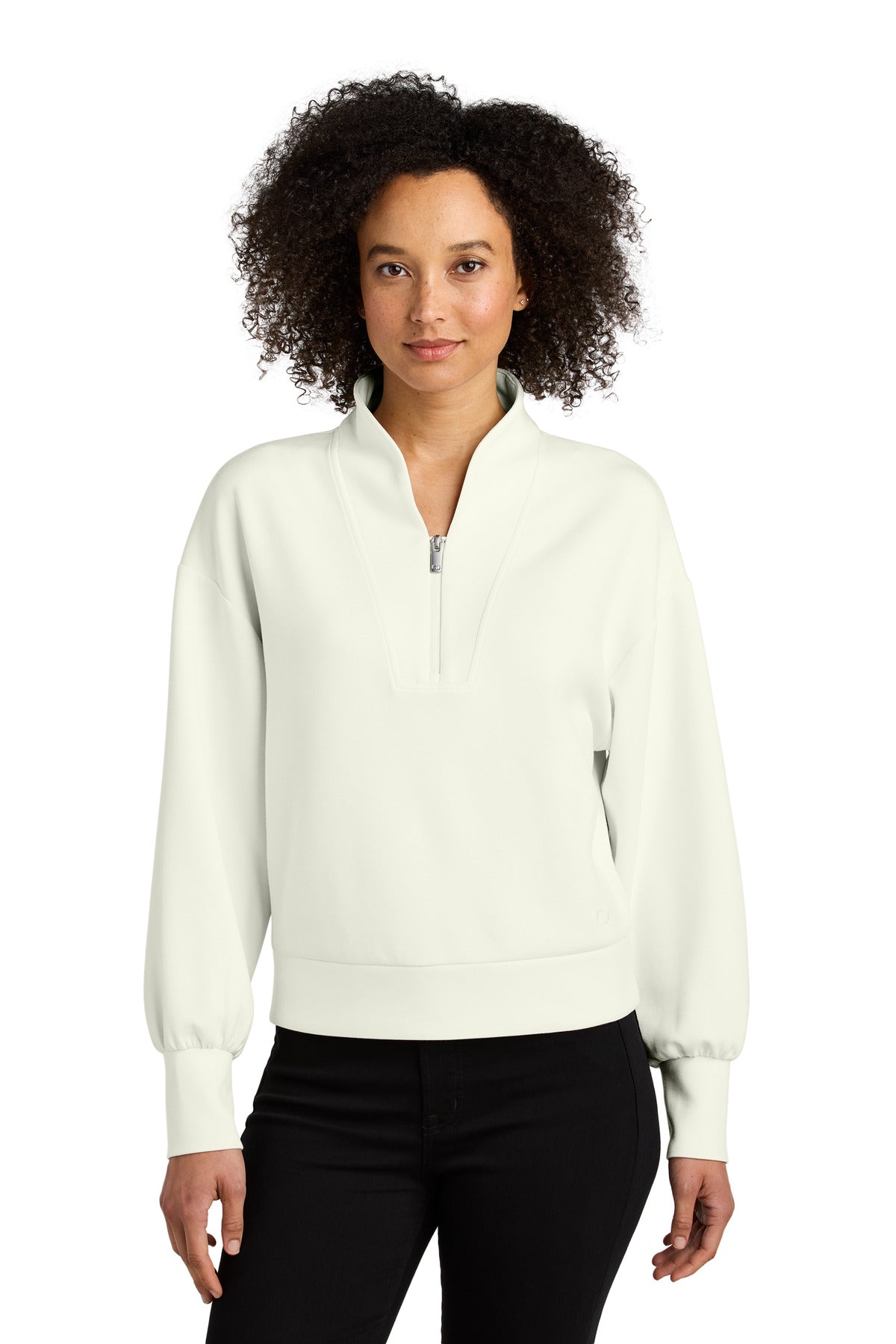 Front View of OpalWhite OGIO Women's Transcend 1/4-Zip LOG861