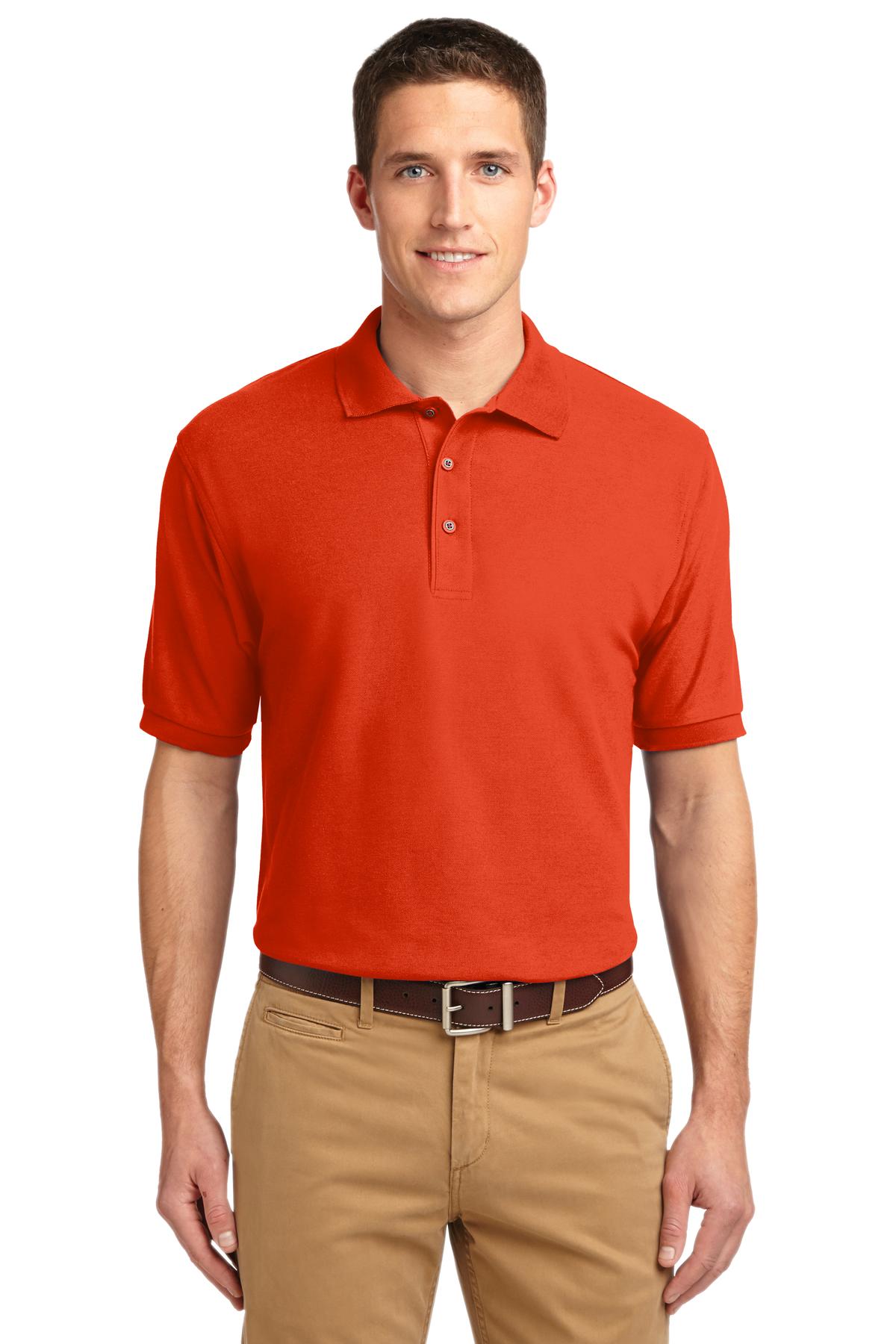Front View of Orange Port Authority Extended Size Silk Touch Polo K500ES