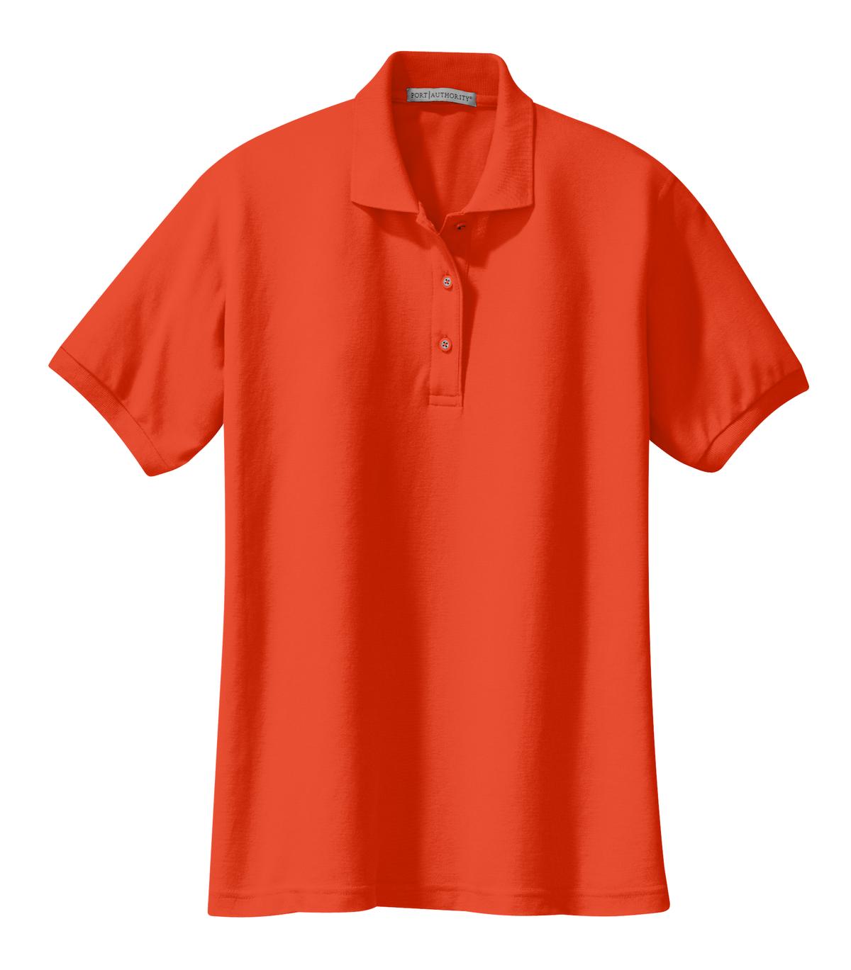 Front View of Orange Port Authority Women's Silk Touch Polo. L500