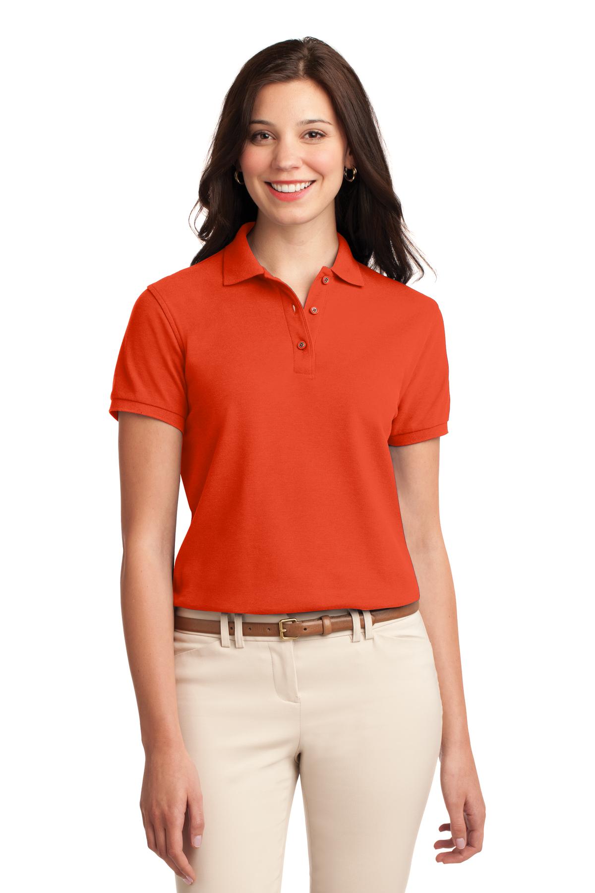 Front View of Orange Port Authority Women's Silk Touch Polo. L500