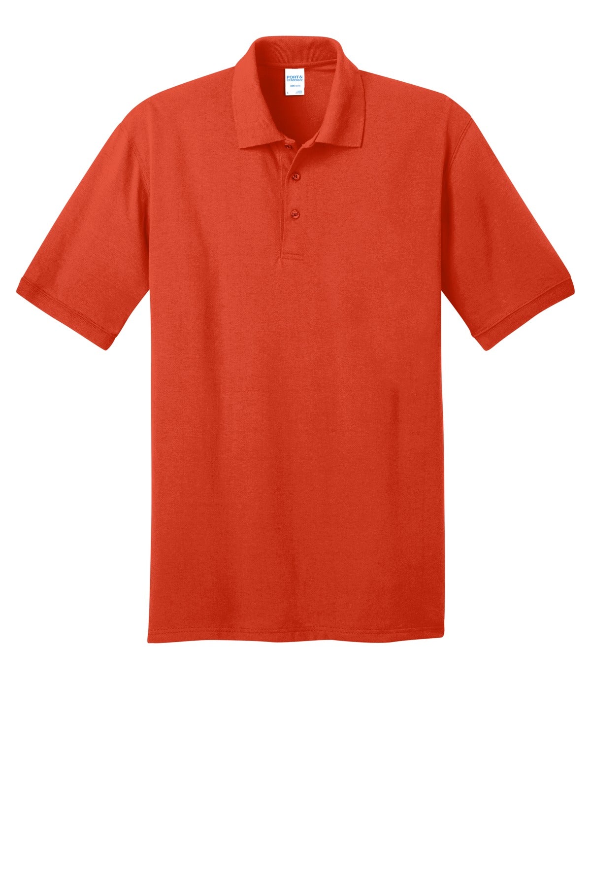 Front View of Orange Port & Co Core Blend Jersey Knit Polo. KP55