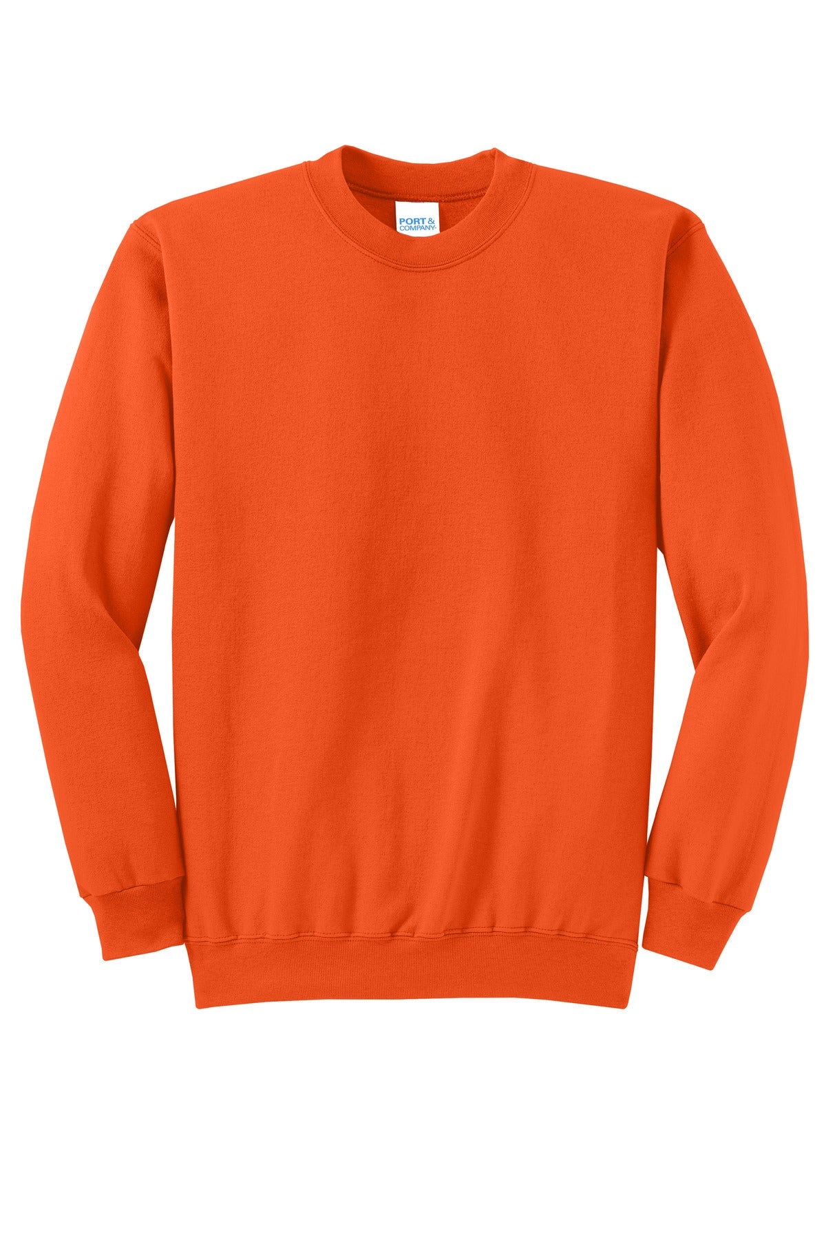 Front View of Orange Port & Co Core Fleece Crewneck Sweatshirt. PC78