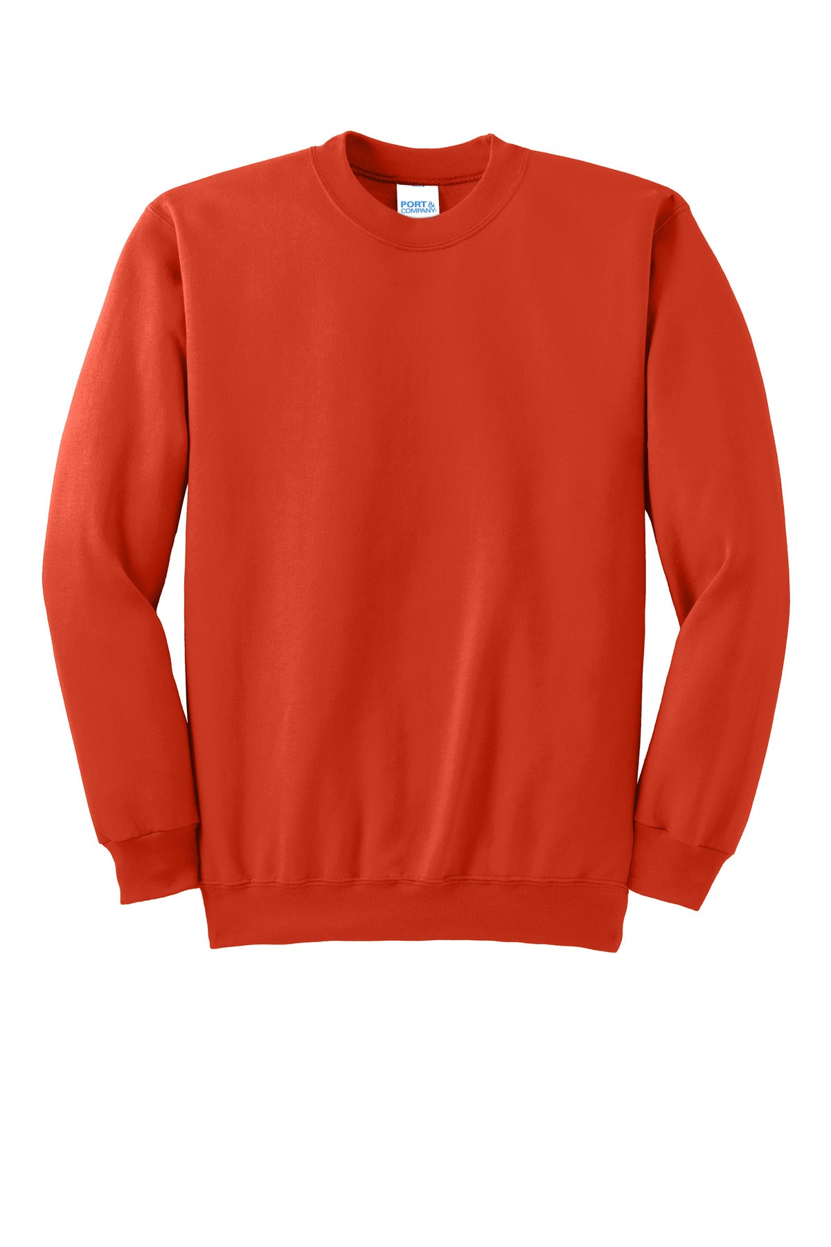 Front View of Orange Port & Co Essential Fleece Crewneck Sweatshirt. PC90
