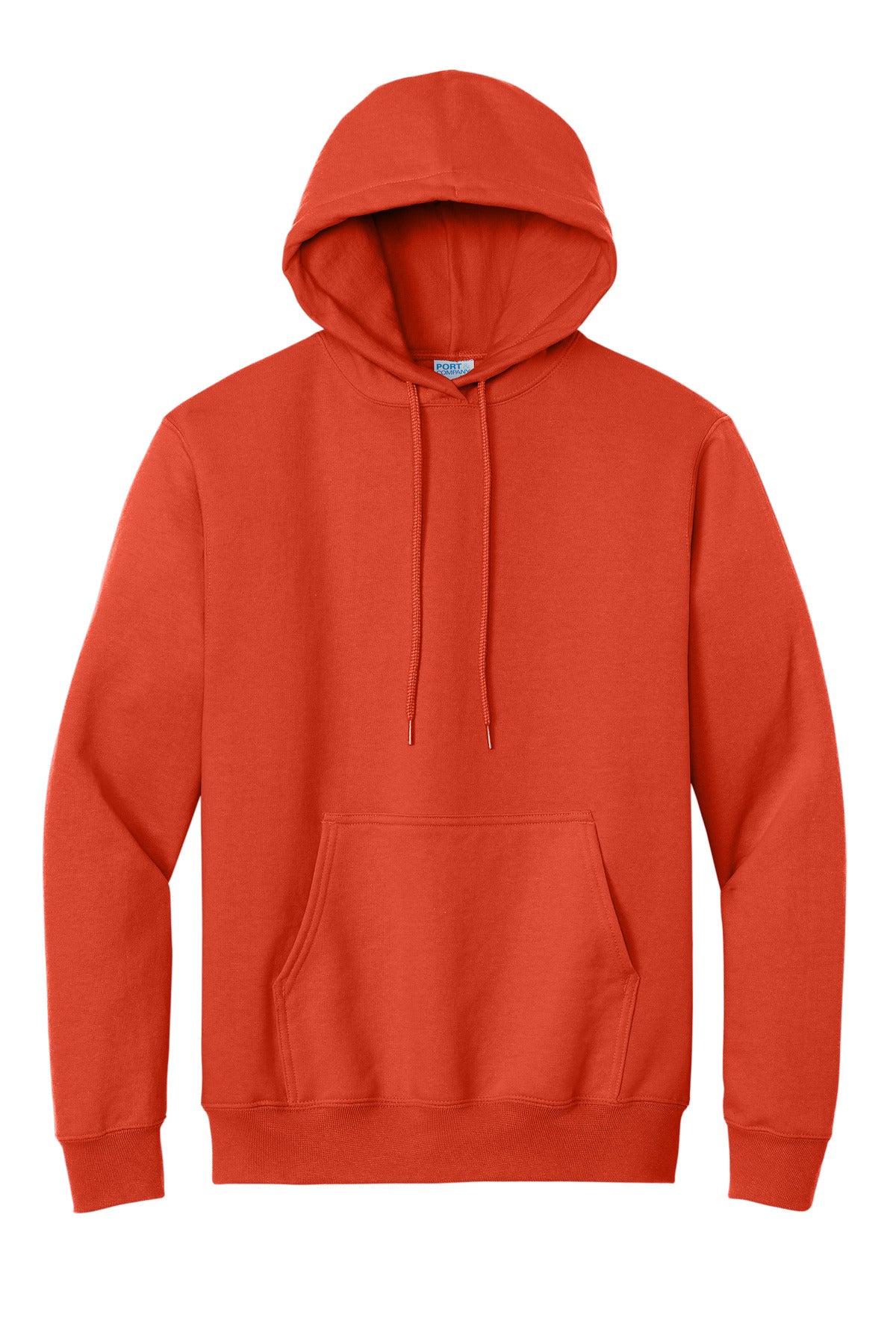 Front View of Orange Port & Co Essential Fleece Pullover Hooded Sweatshirt. PC90H