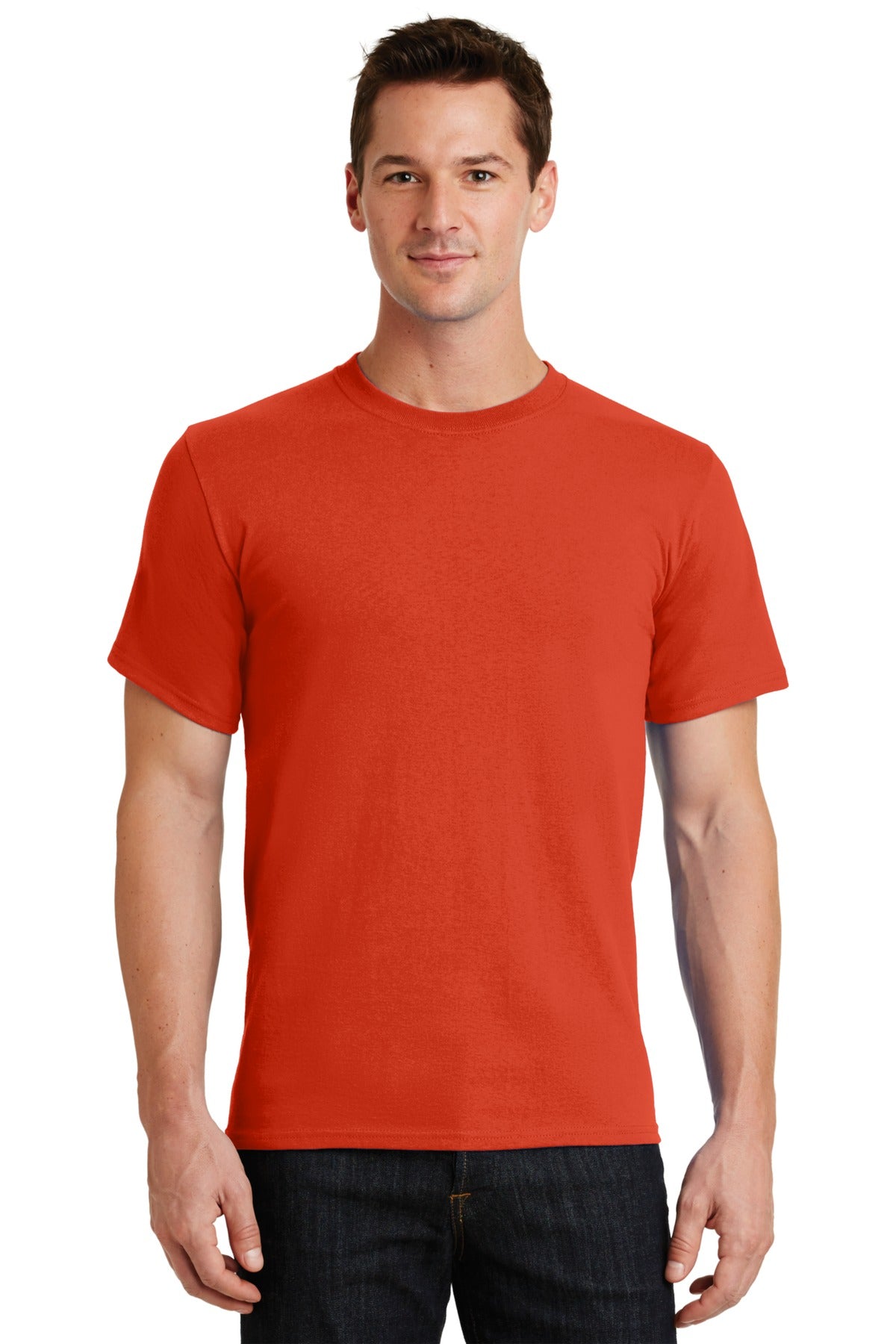 Front View of Orange Port & Co Essential Tee. PC61