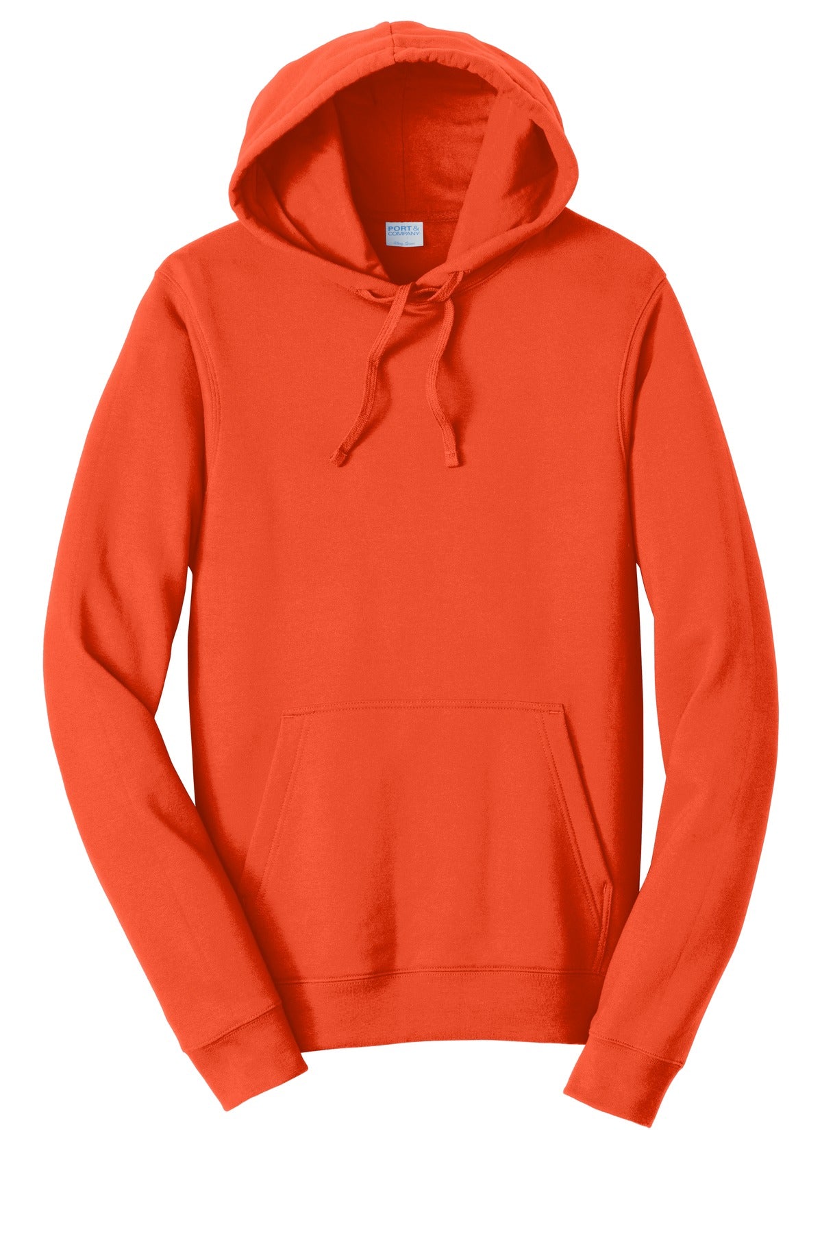 Front View of Orange Port & Co Fan Favorite Fleece Pullover Hooded Sweatshirt. PC850H