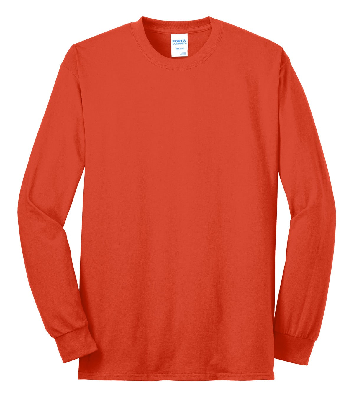 Front View of Orange Port & Co Long Sleeve Core Blend Tee. PC55LS
