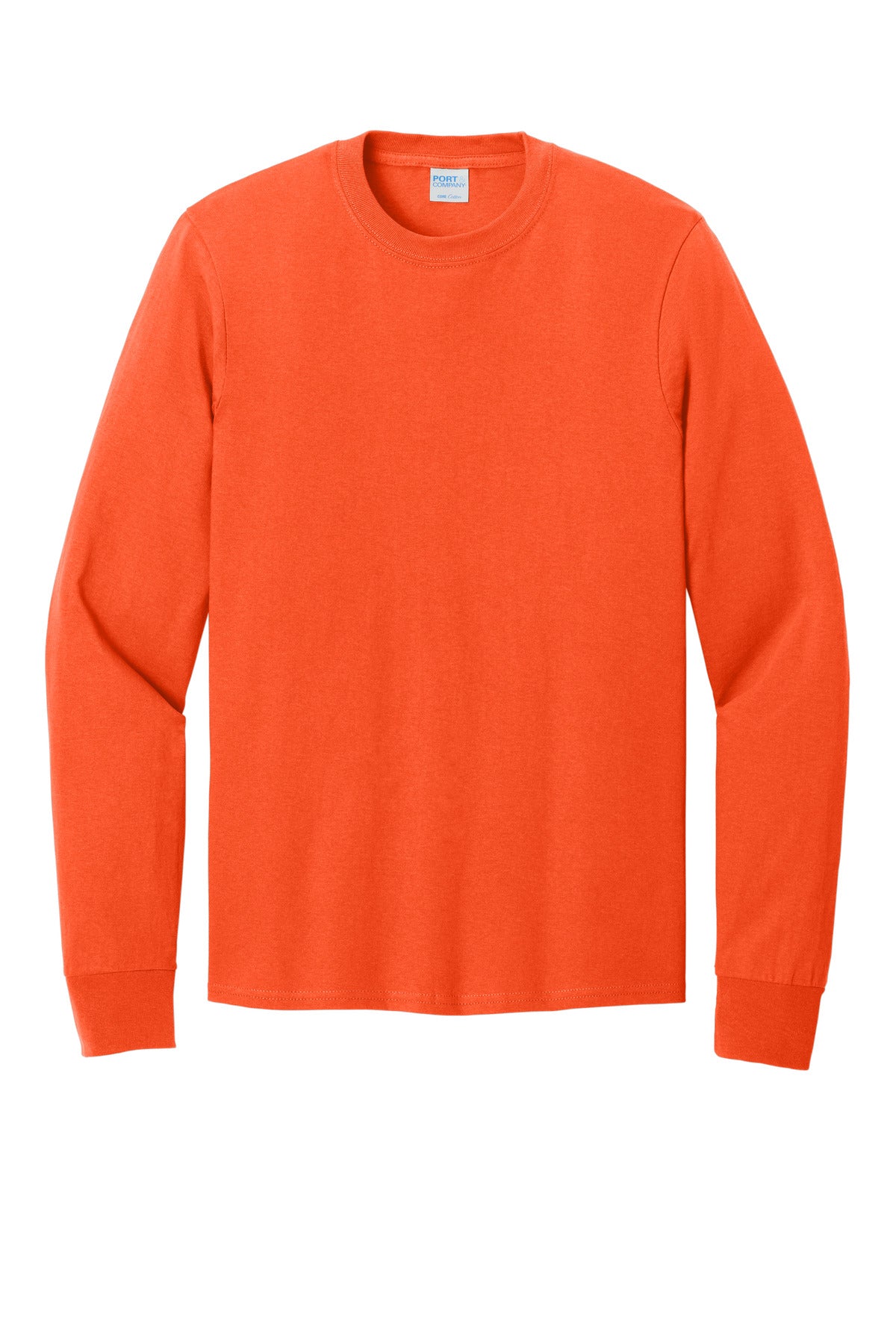 Front View of Orange Port & Co Long Sleeve Core Cotton Tee. PC54LS