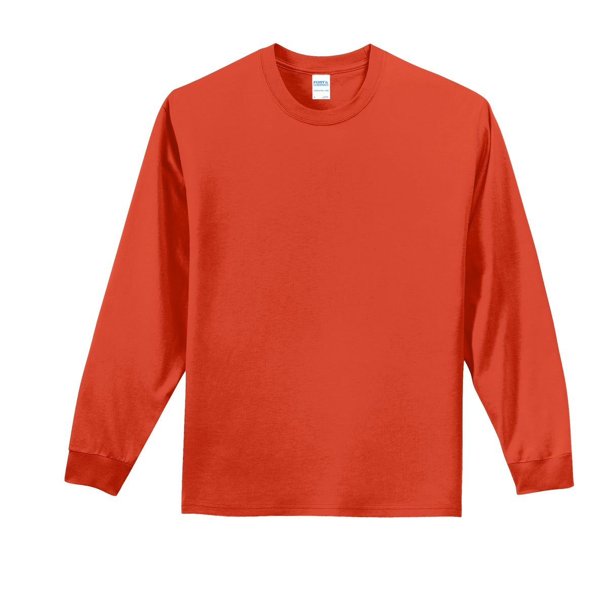 Front View of Orange Port & Co Long Sleeve Essential Tee. PC61LS