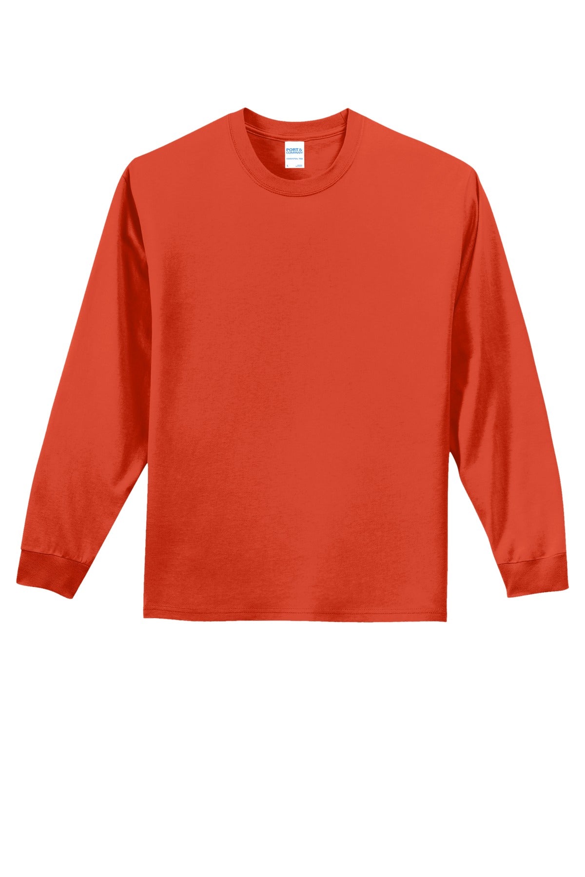 Front View of Orange Port & Co Long Sleeve Essential Tee. PC61LS