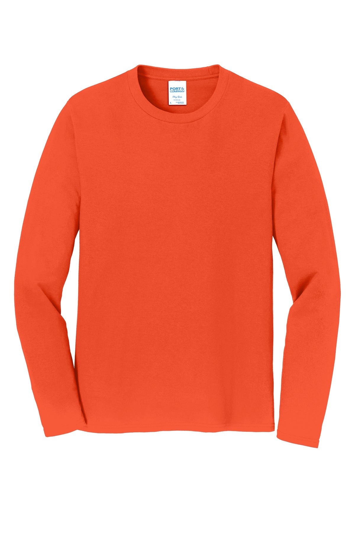 Front View of Orange Port & Co Long Sleeve Fan Favorite Tee. PC450LS