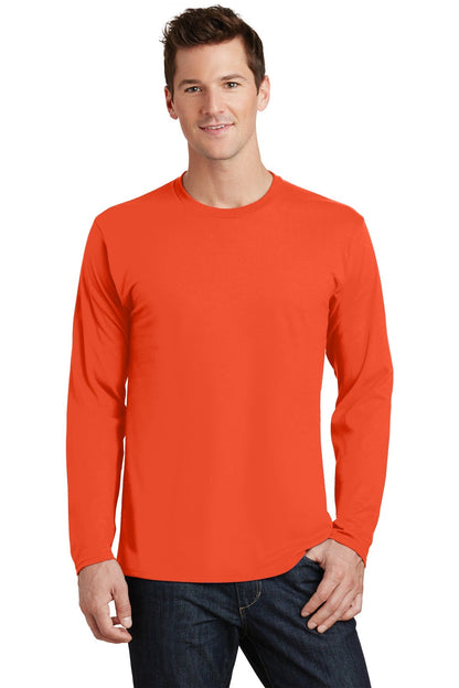 Front View of Orange Port & Co Long Sleeve Fan Favorite Tee. PC450LS