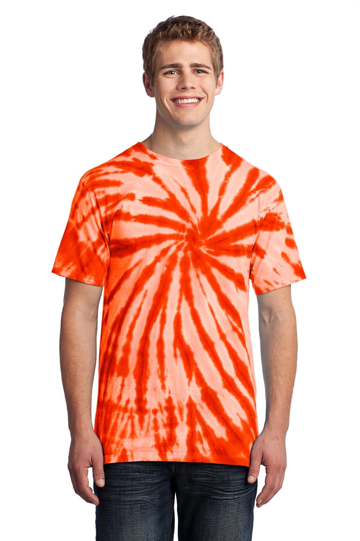 Front View of Orange Port & Co Tie-Dye Tee. PC147