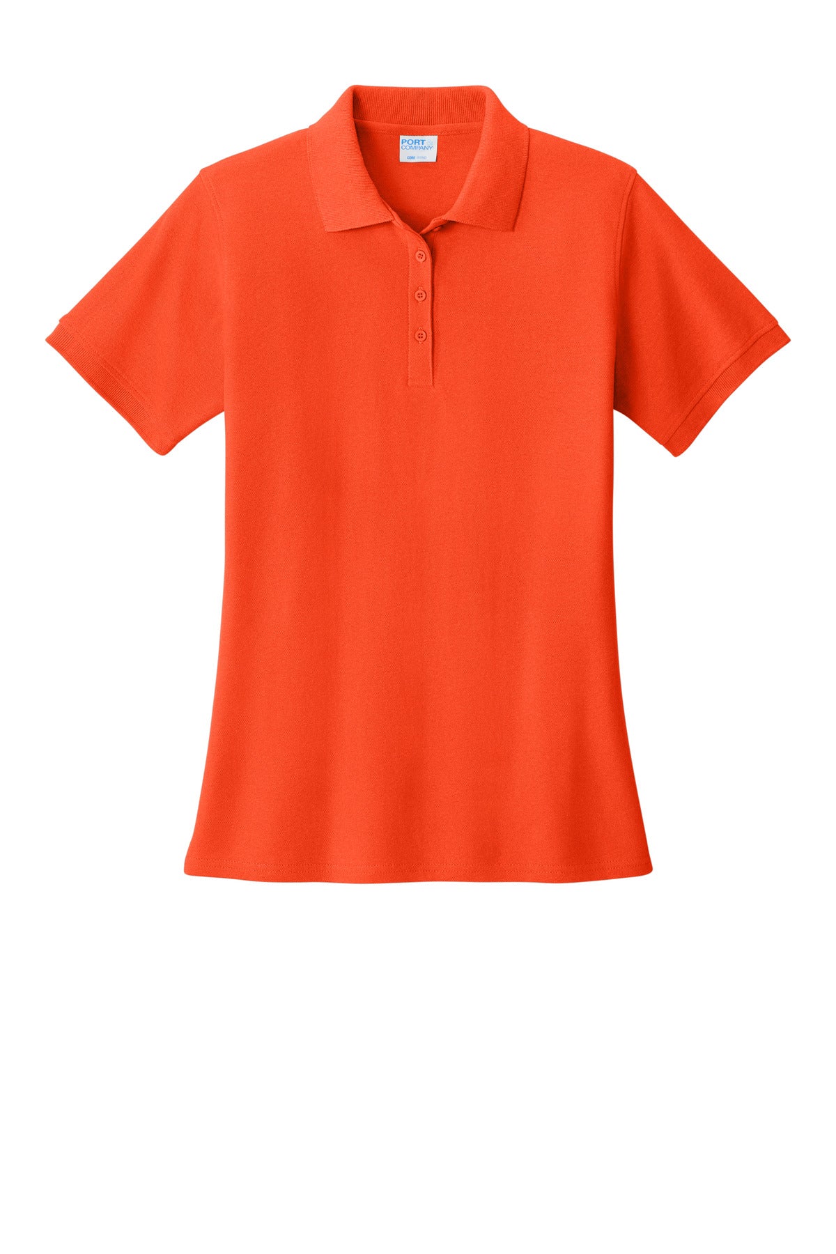Front View of Orange Port & Co Women's Core Blend Pique Polo. LKP155