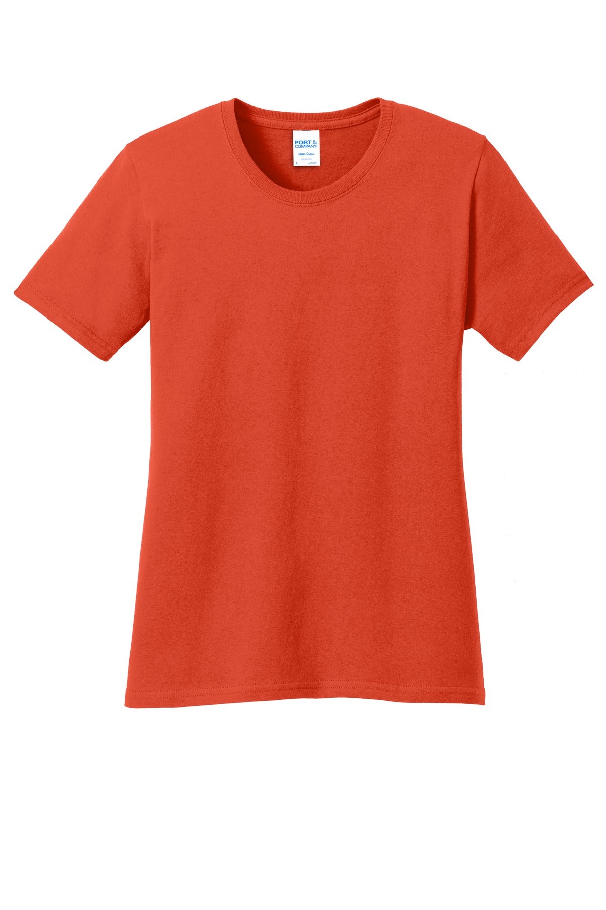 Front View of Orange Port & Co Women's Core Cotton Tee. LPC54