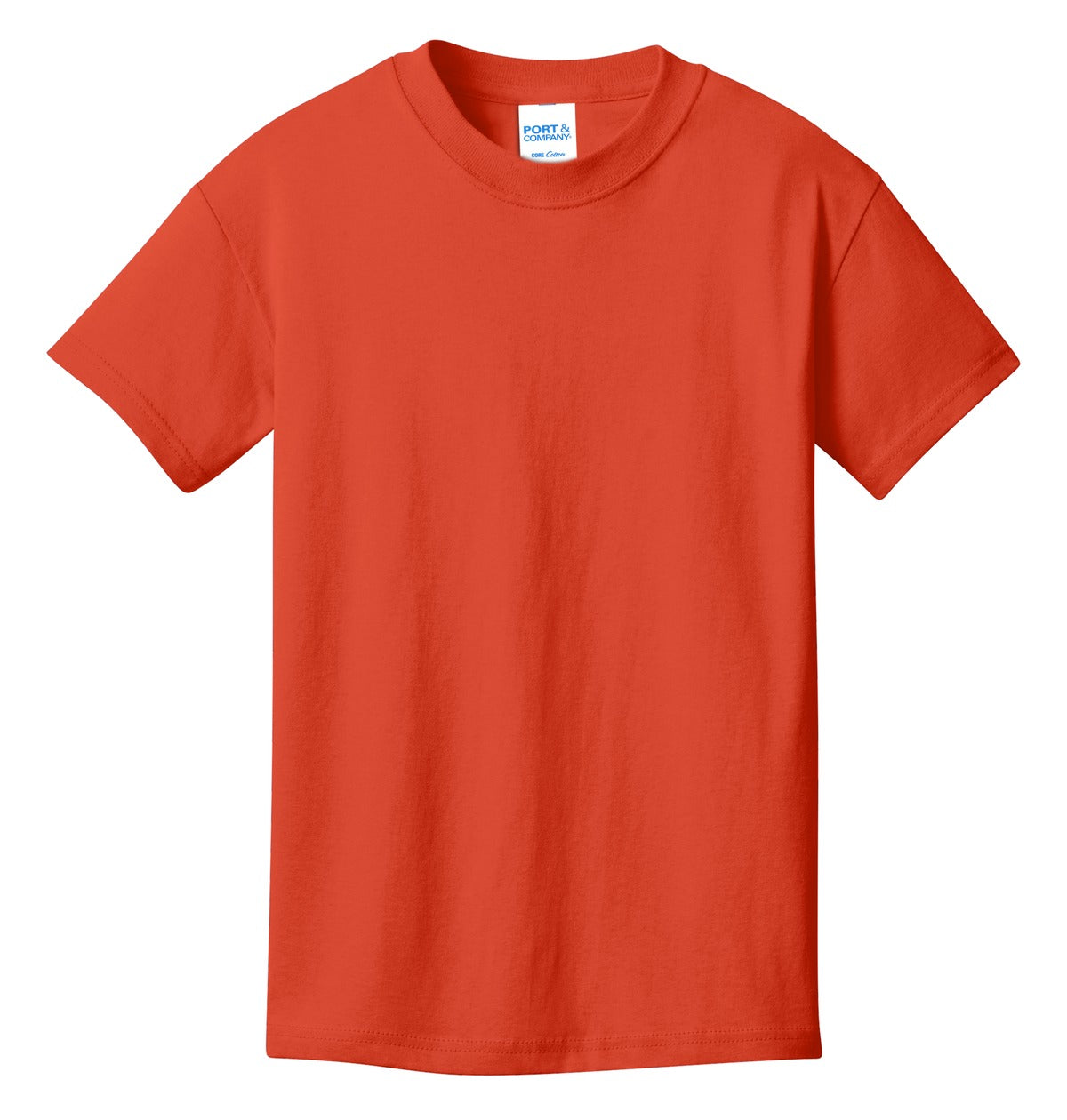 Front View of Orange Port & Co Youth Core Cotton Tee. PC54Y