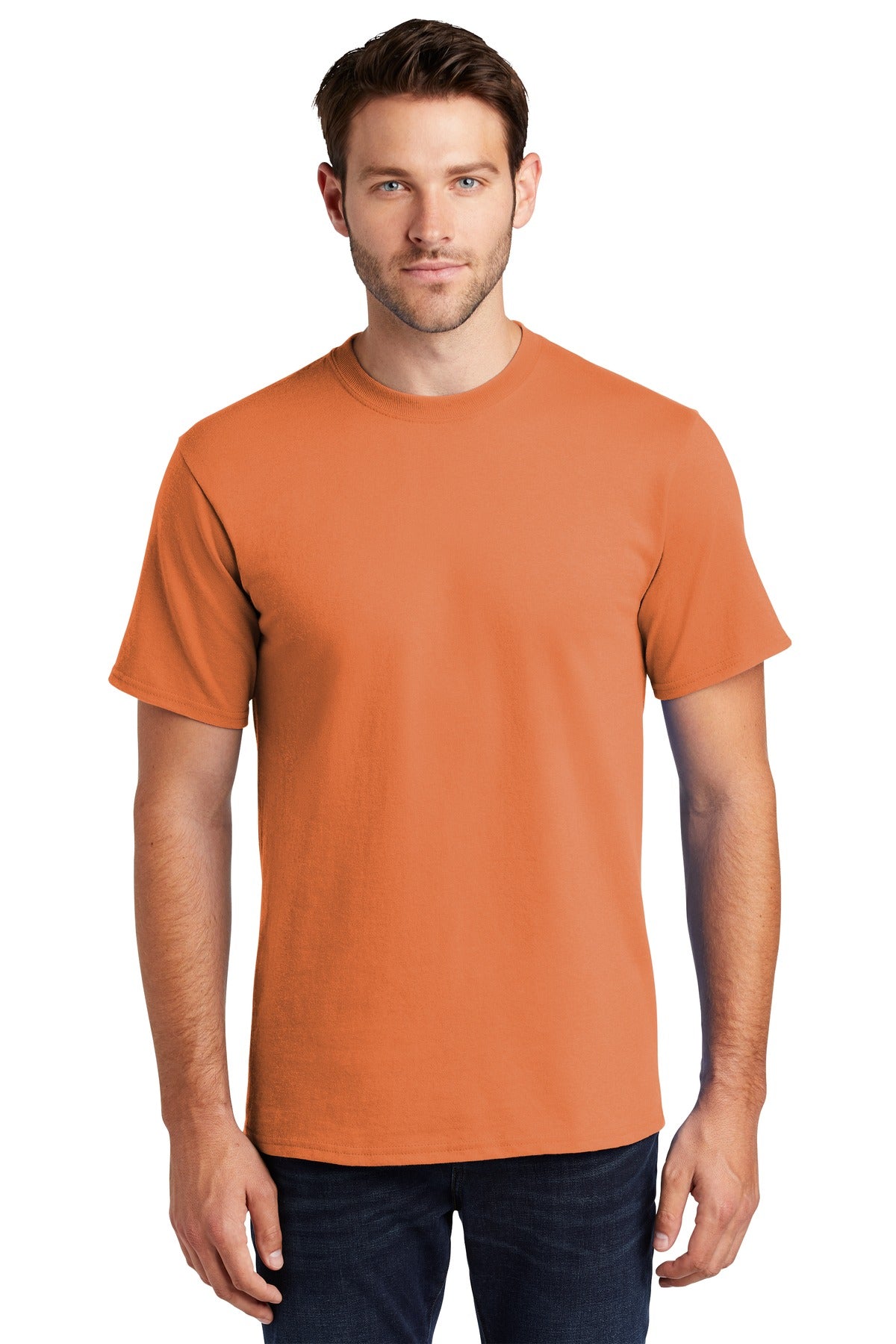 Front View of Orange Sherbet Port & Co Tall Essential Tee. PC61T