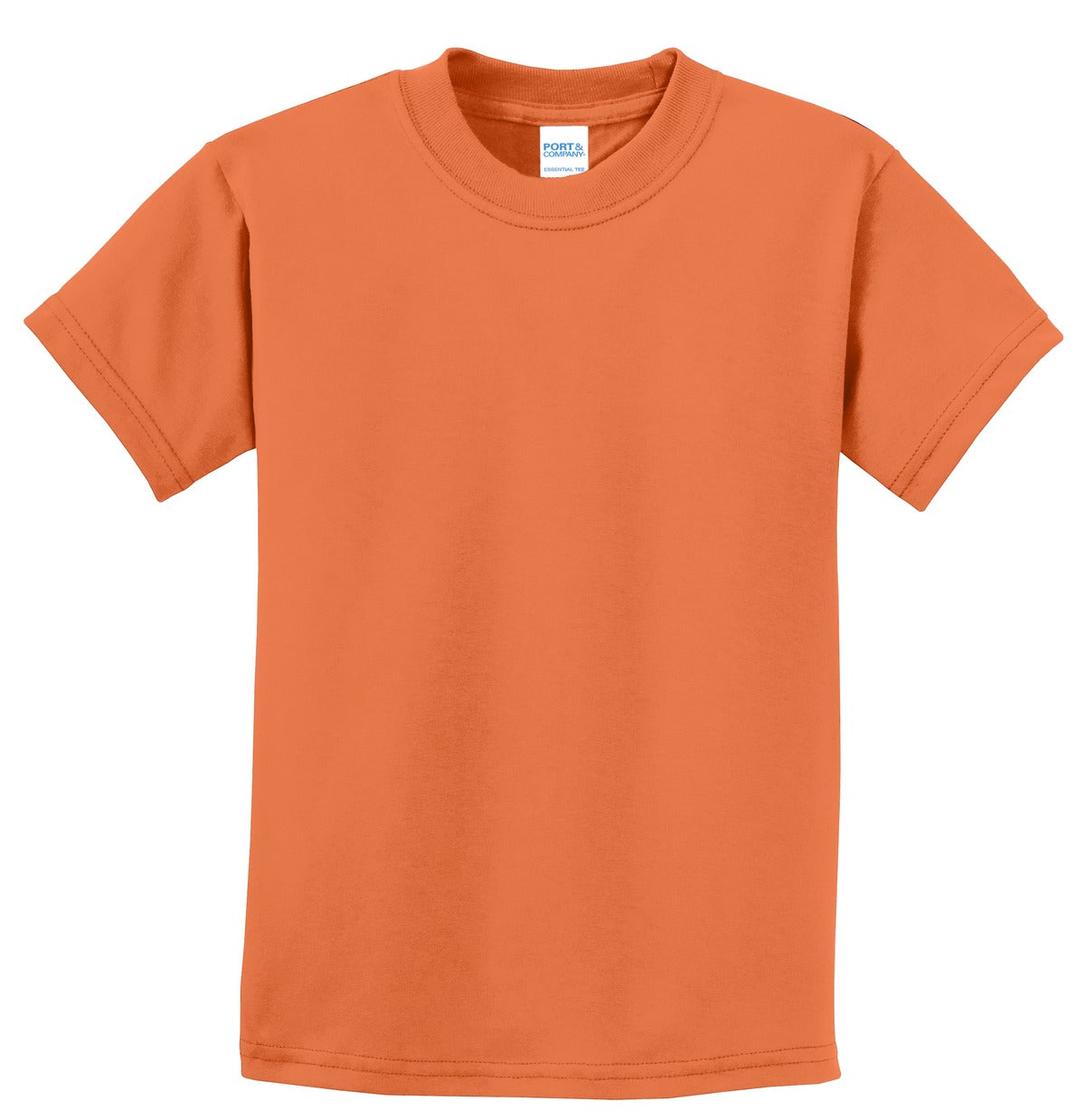 Front View of Orange Shrbt Port & Co Youth Essential Tee. PC61Y