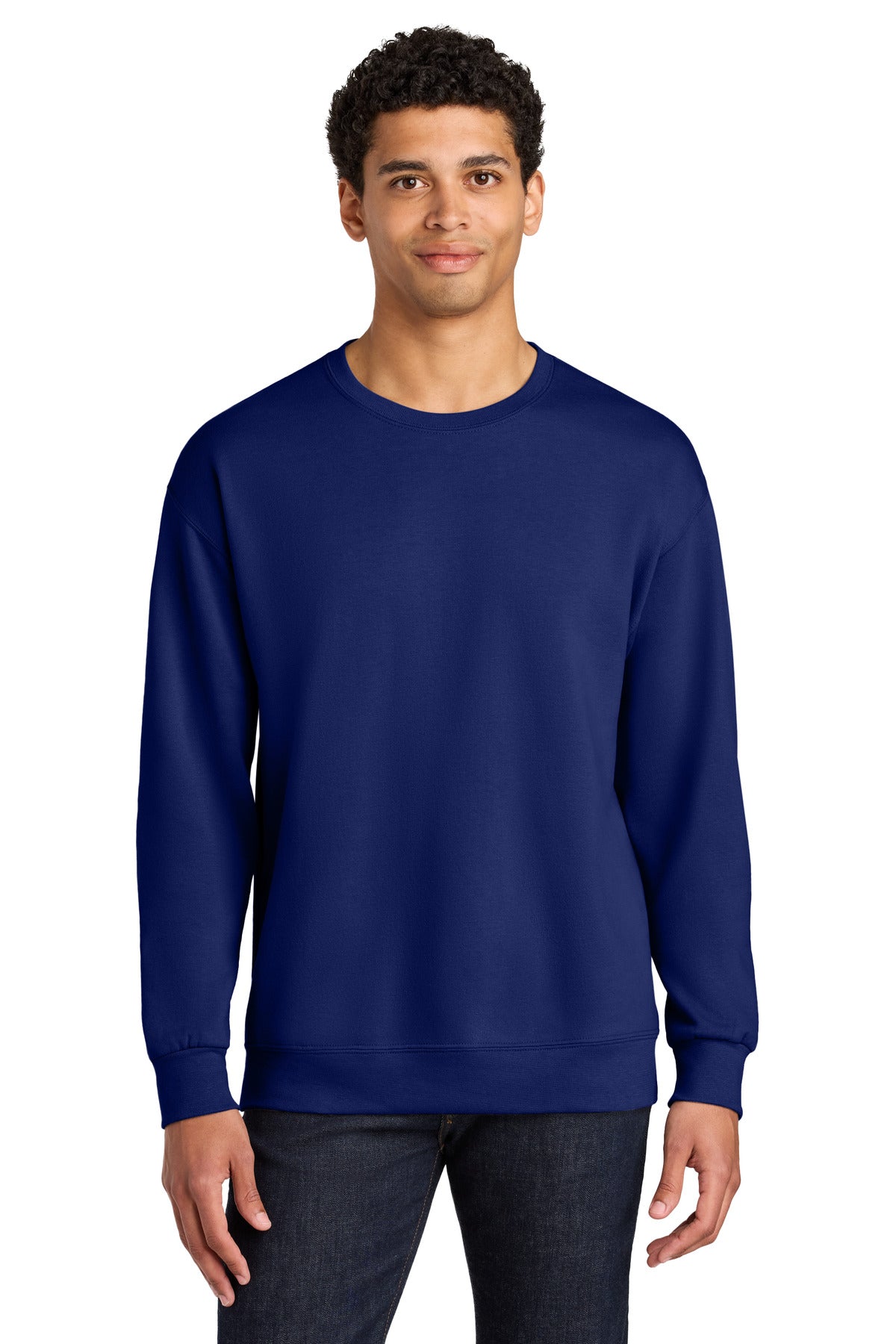 Front View of Orchid Jerzees Ultimate Unisex CVC Ring Spun Crewneck Sweatshirt IC48M