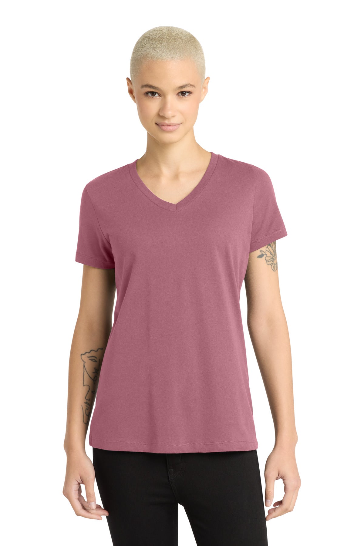 Front View of OrchidHaze District - Women's Perfect Weight V-Neck Tee. DM1170L
