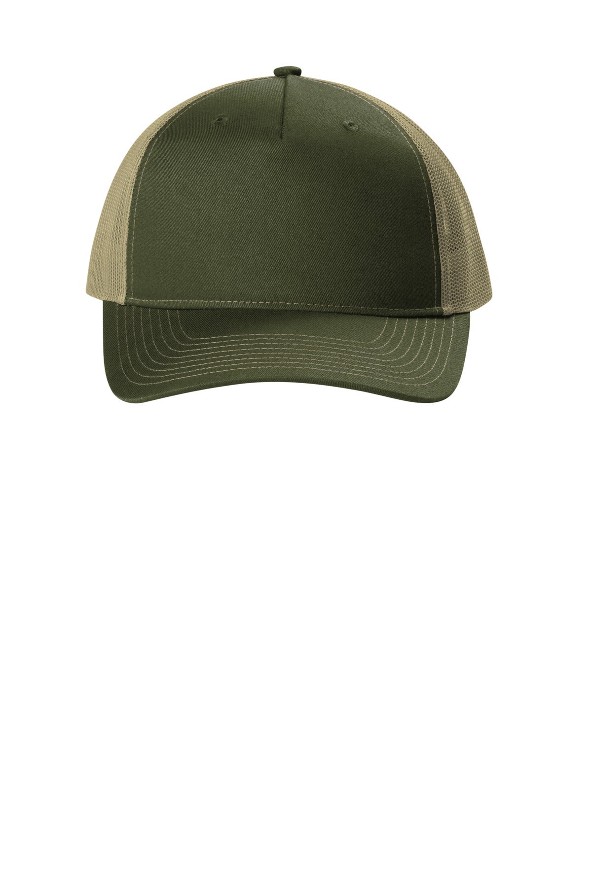 Front View of OvDrbGn/Tn Port Authority Snapback Five-Panel Trucker Cap C405