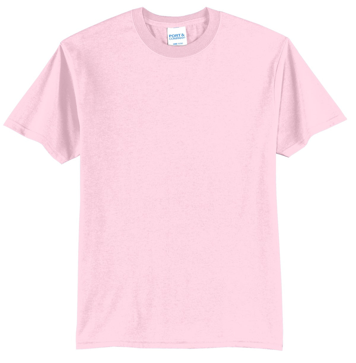 Front View of Pale Pink Port & Co Core Blend Tee. PC55