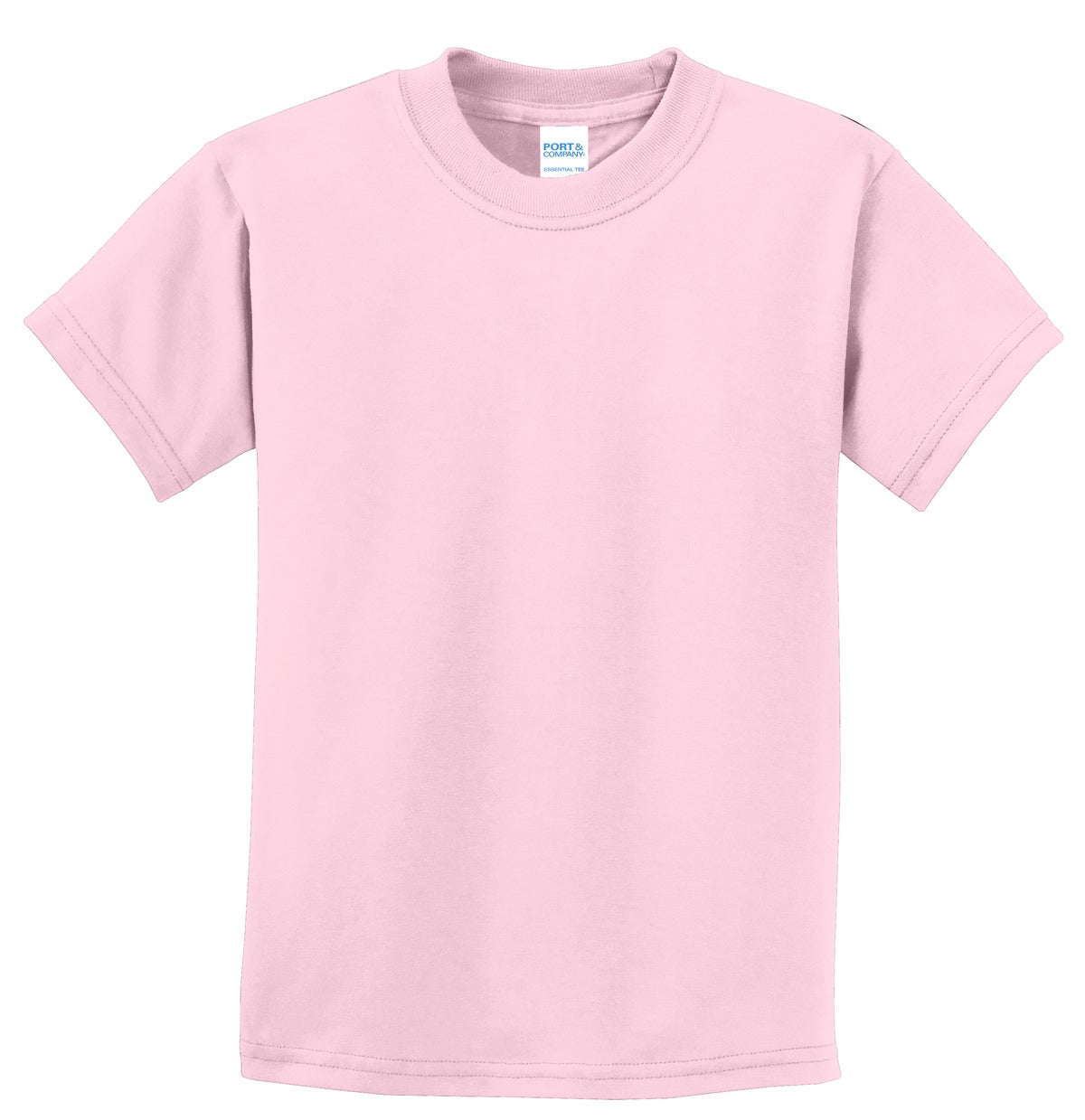 Front View of Pale Pink Port & Co Youth Essential Tee. PC61Y