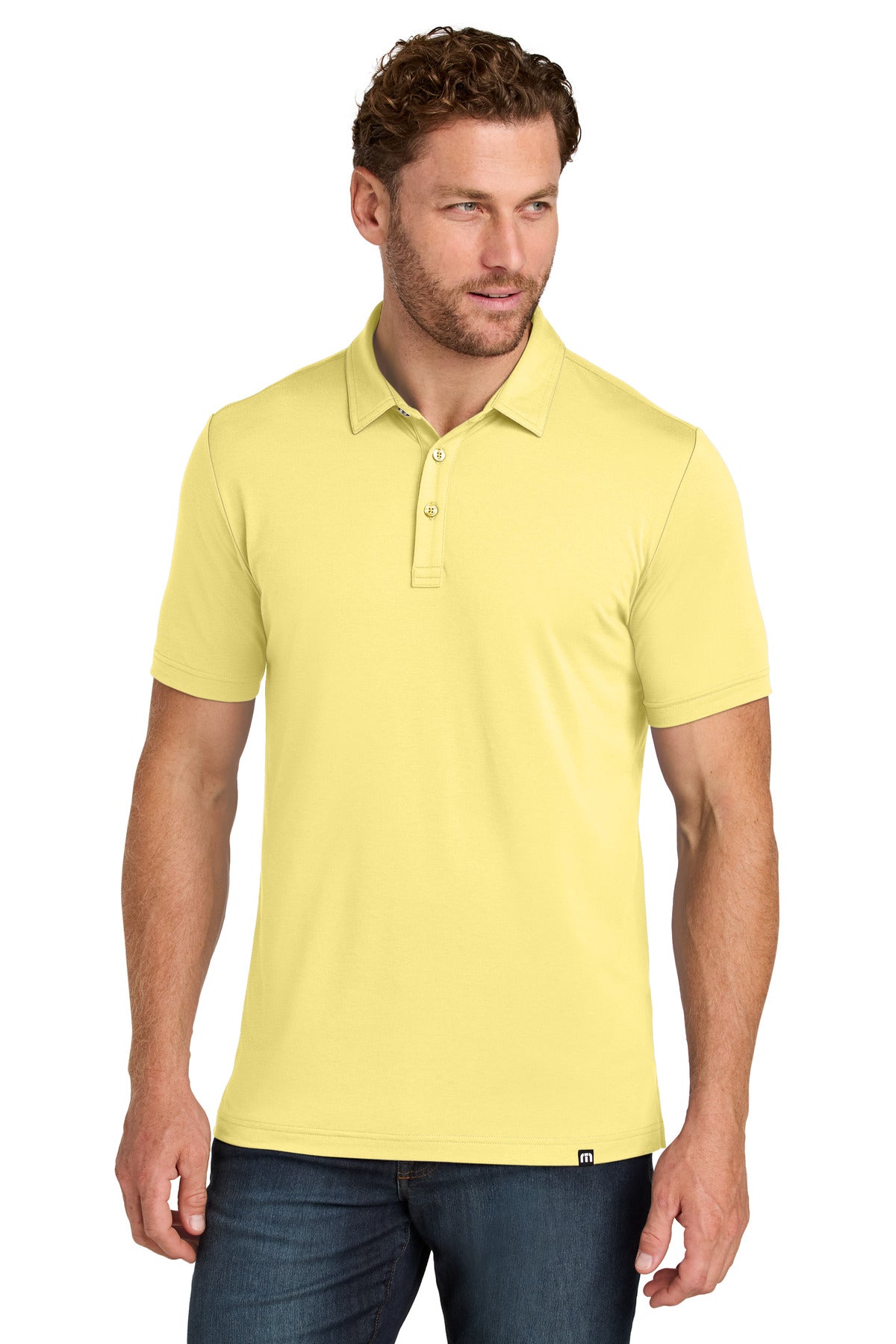 Front View of PaleYellow TravisMathew Glenview Solid Polo TMA41461