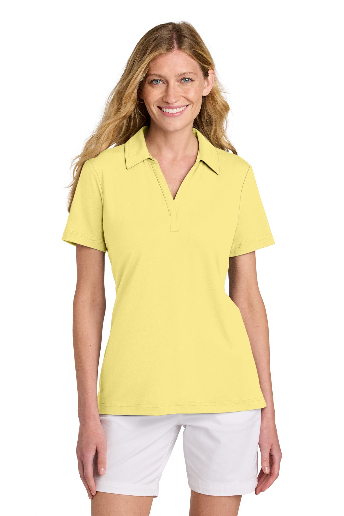 Front View of PaleYellow TravisMathew Women's Glenview Solid Polo TM1LF071