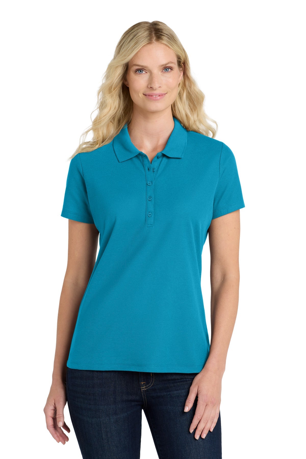 Front View of ParcelBlue Port Authority Women's SuperPro React Polo. LK810