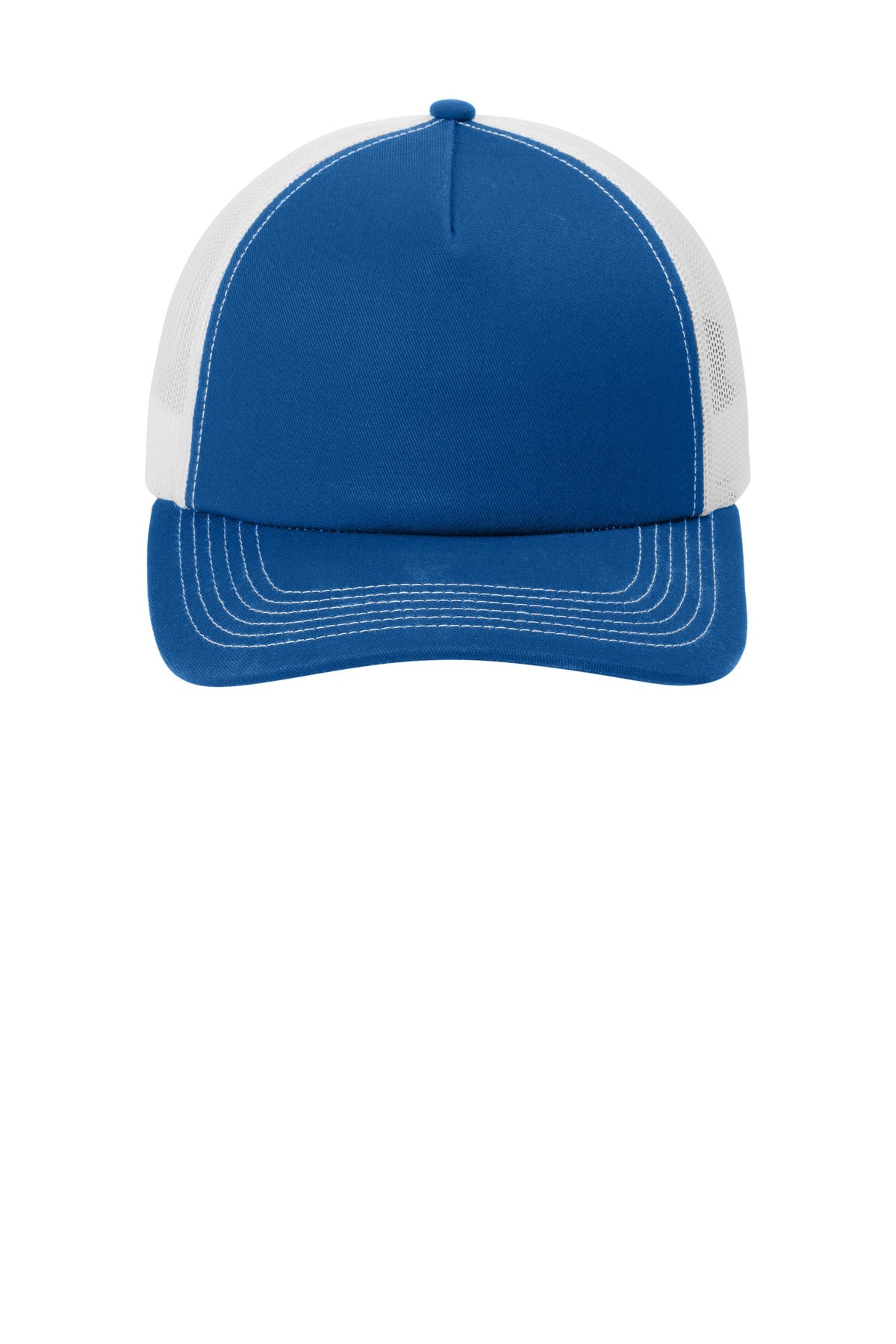 Front View of PatBl/Wht Port Authority Low-Profile Snapback 5-Panel Trucker Cap C405LP