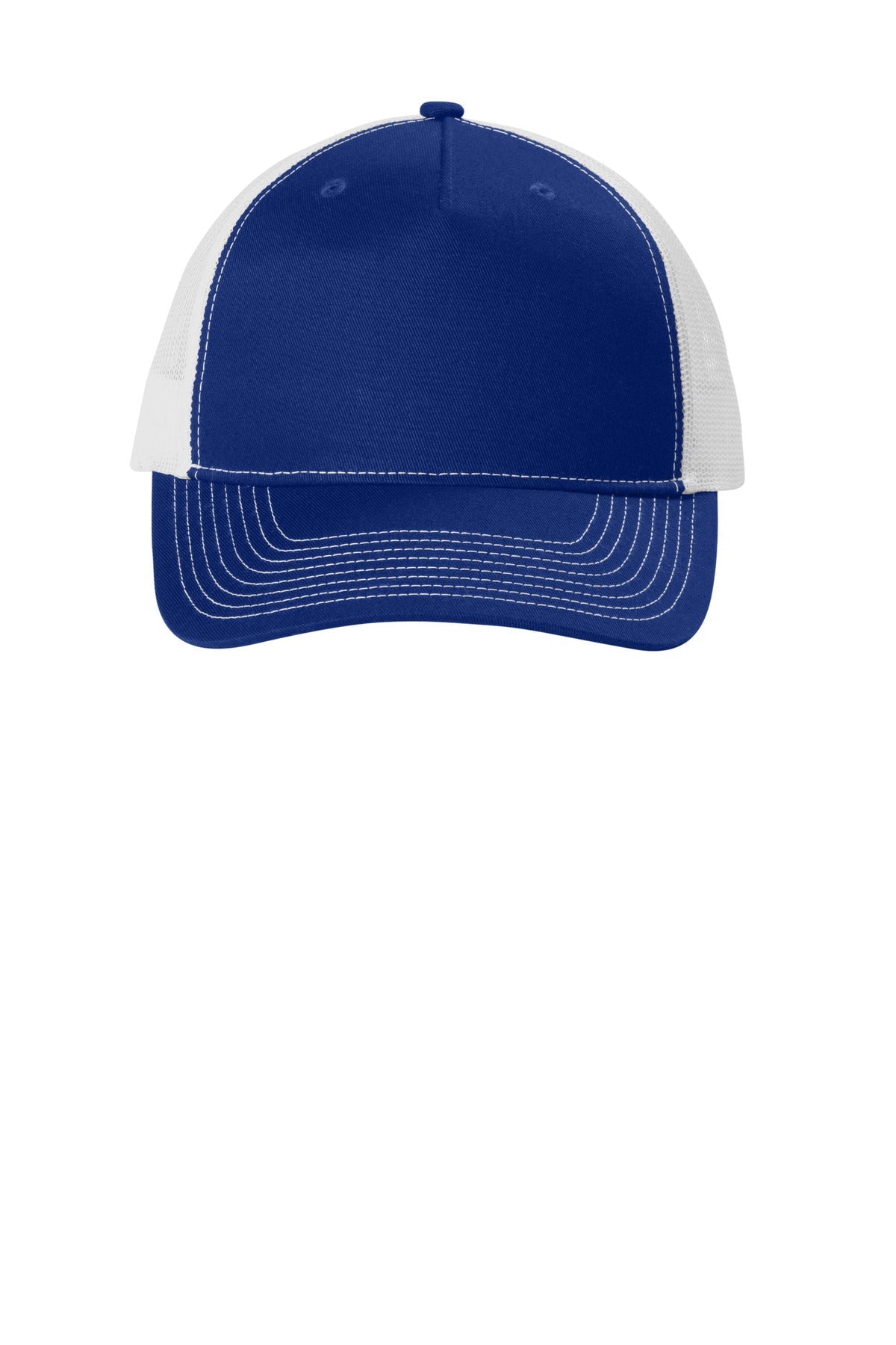 Front View of PatBl/Wht Port Authority Snapback Five-Panel Trucker Cap C405