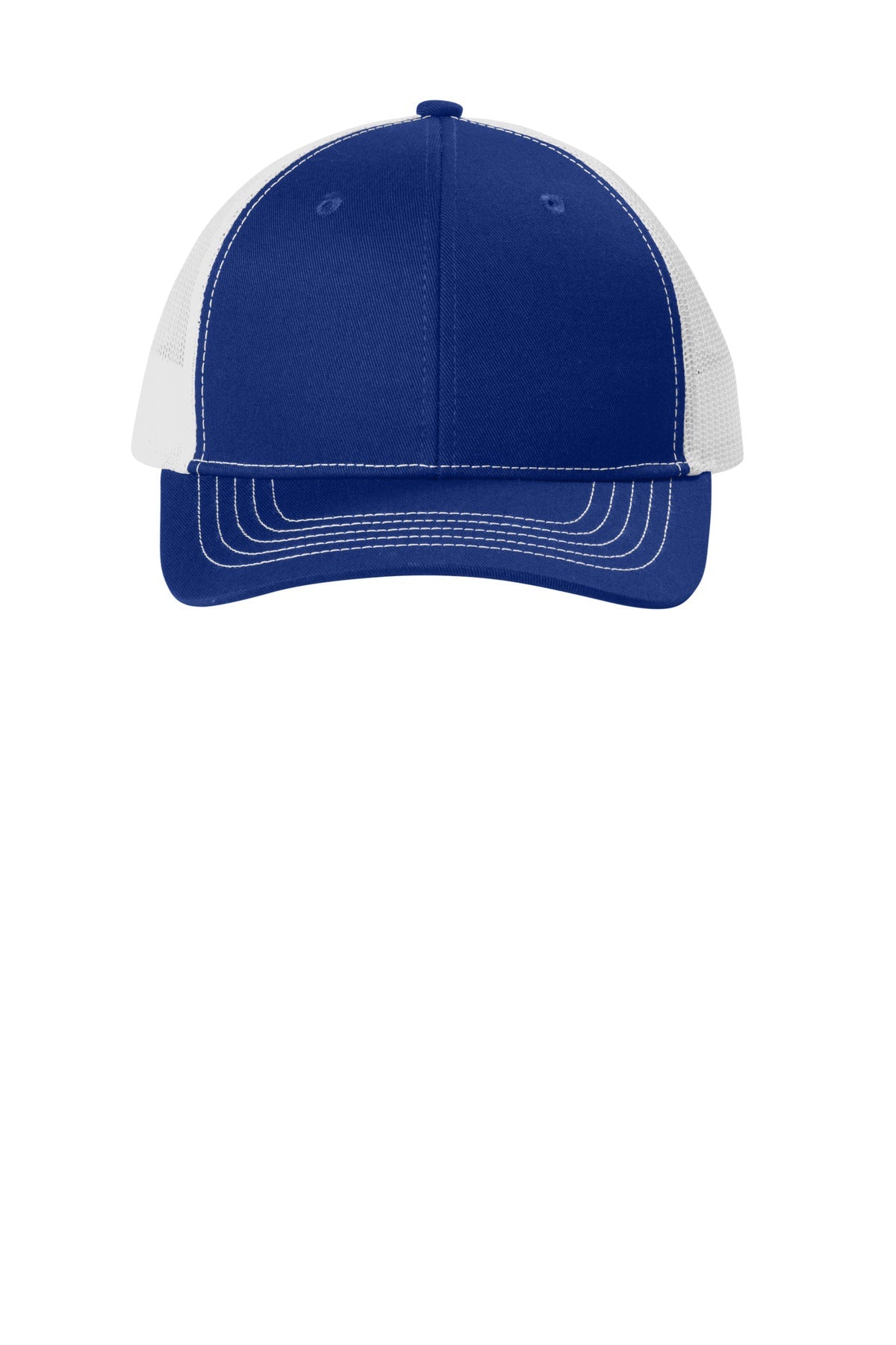 Front View of PatBl/Wht Port Authority Youth Snapback Trucker Cap YC402