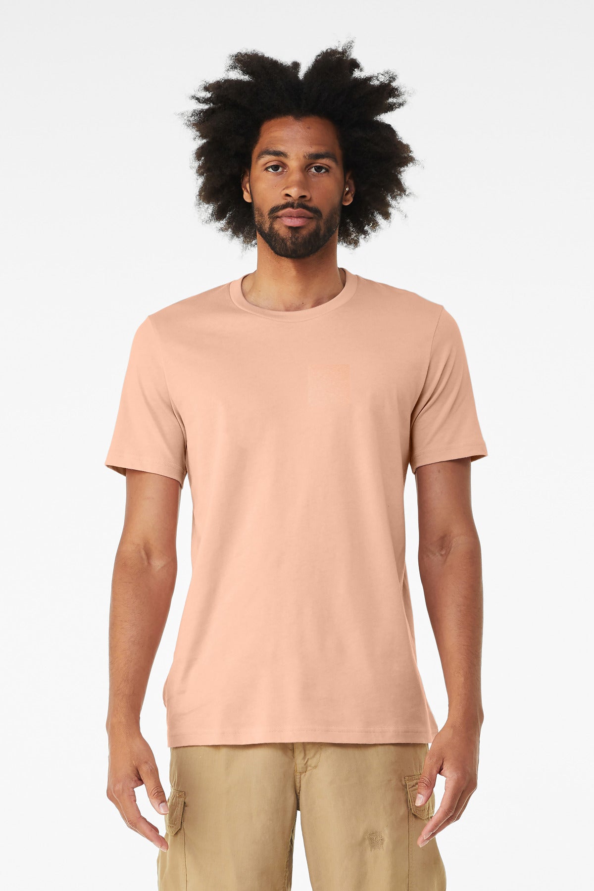 Front View of Peach BELLA+CANVAS Unisex Jersey Short Sleeve Tee. BC3001