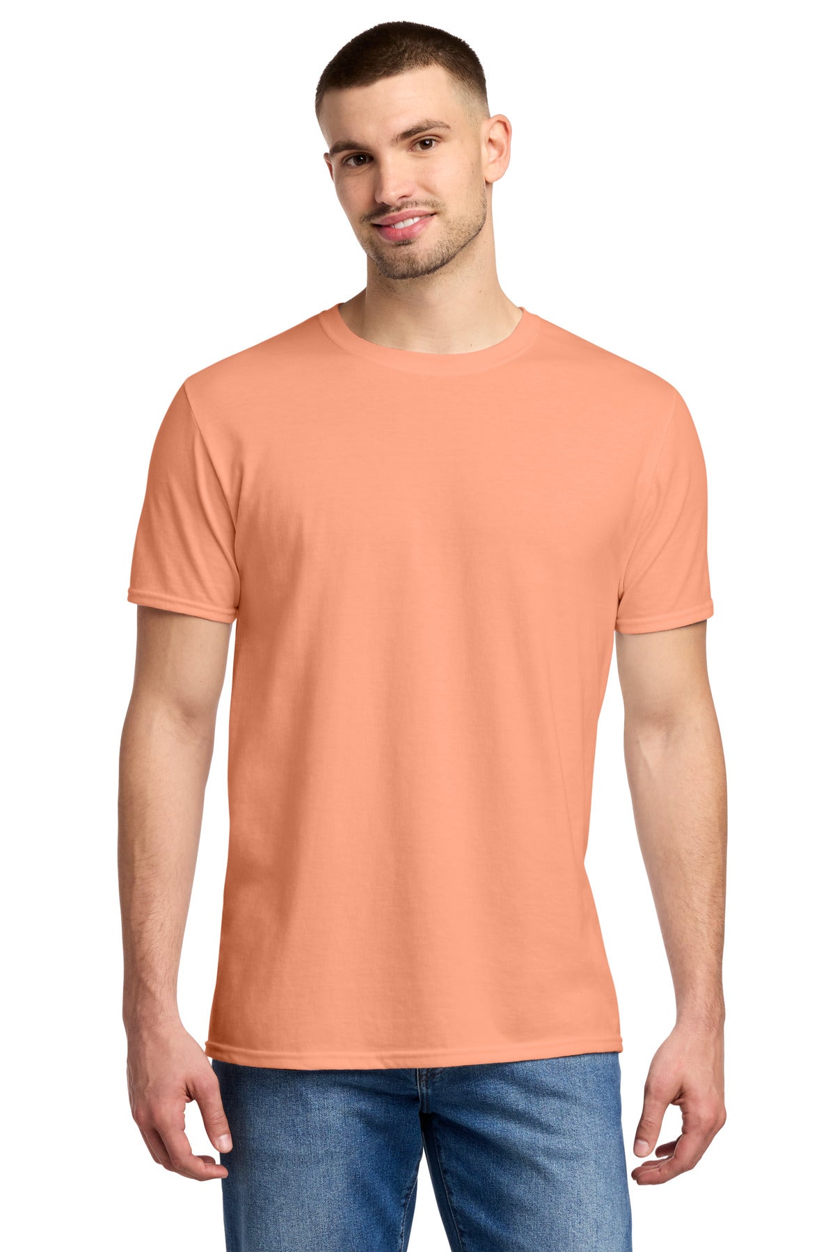 Front View of Peach Jerzees Premium Blend Ring Spun T-Shirt 560M