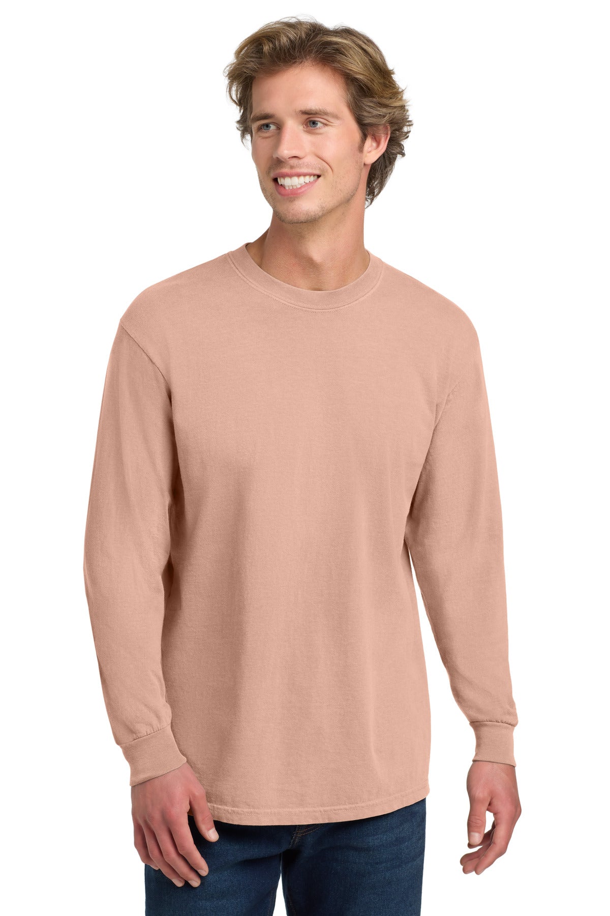 Front View of Peachy COMFORT COLORS Heavyweight Ring Spun Long Sleeve Tee. 6014
